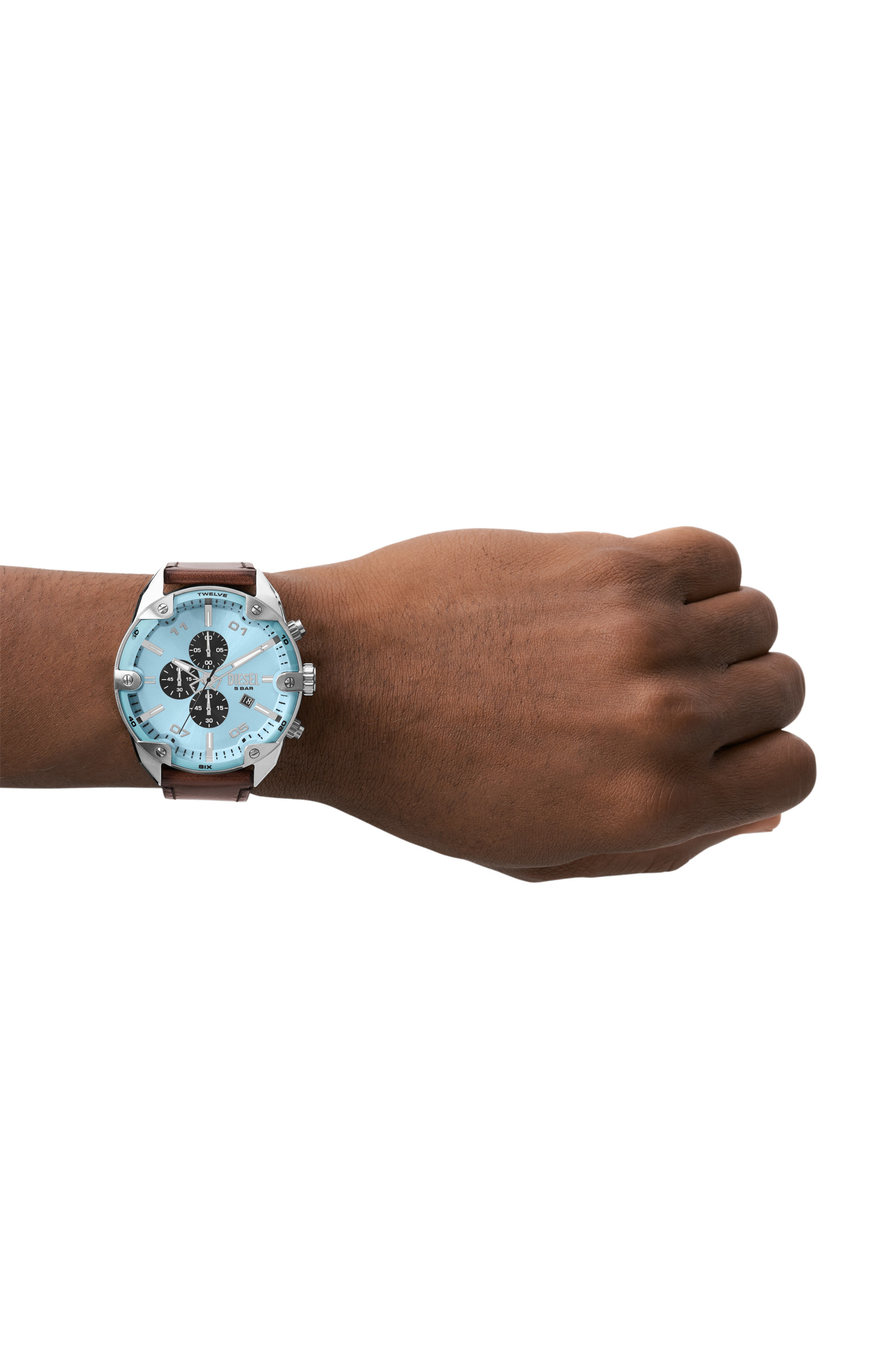 DZ4606 Man: Spiked Chronograph Brown Leather Watch | Diesel