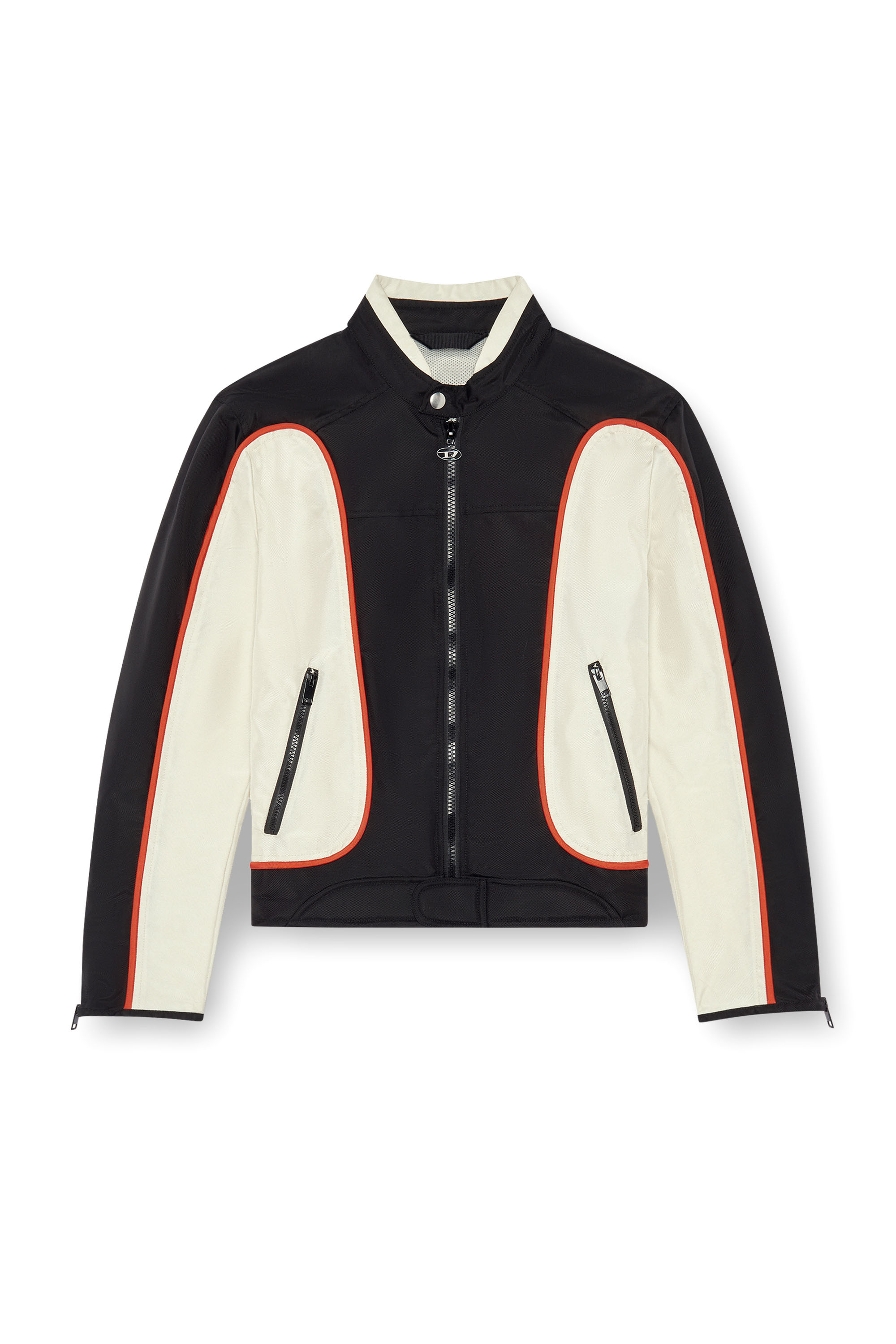 Diesel - J-BLINK, Male's Biker jacket in colour-block nylon in Black/White - 3
