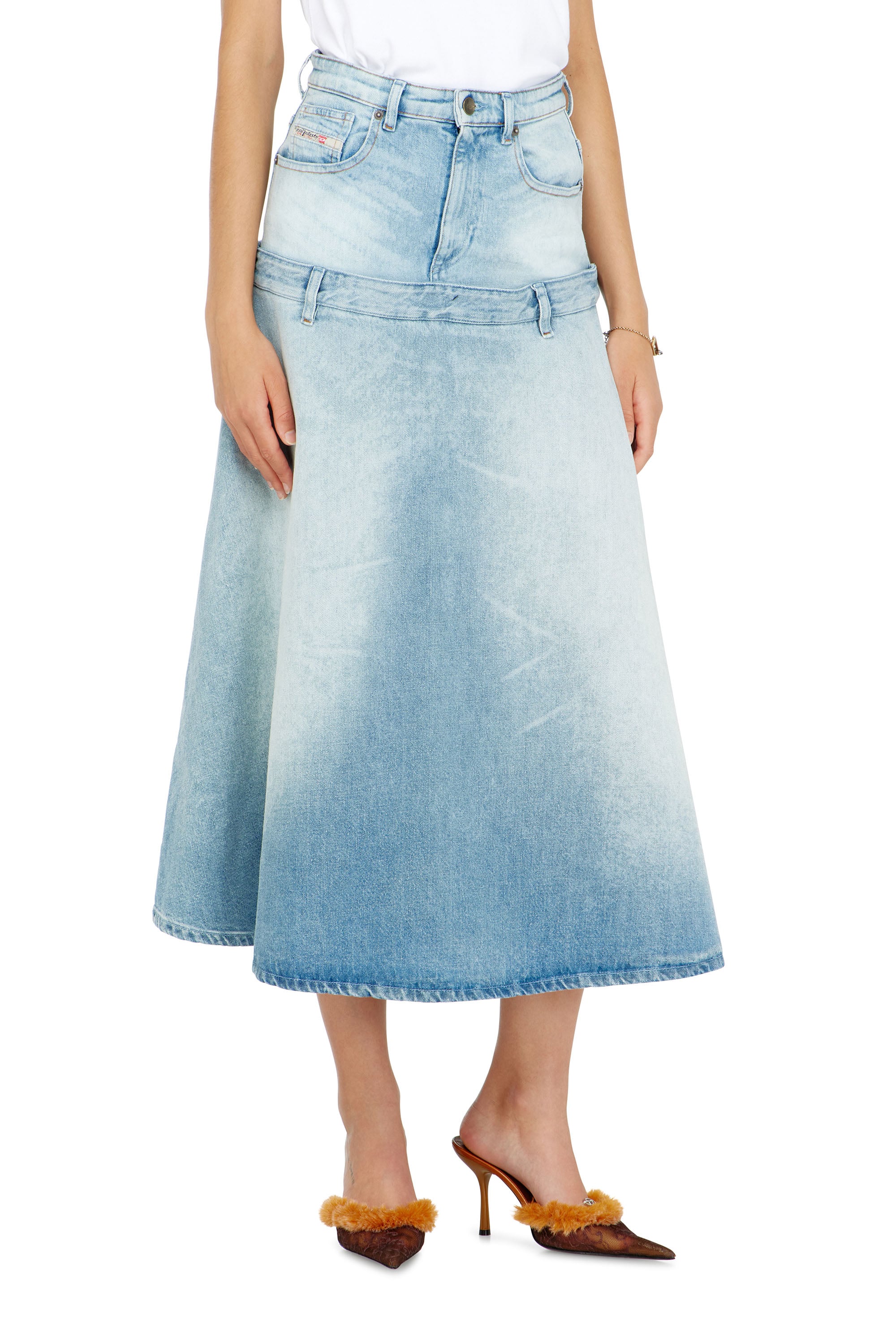 Diesel - DE-VORYA-S, Female's Denim skirt with layered design in Light Blue - 2