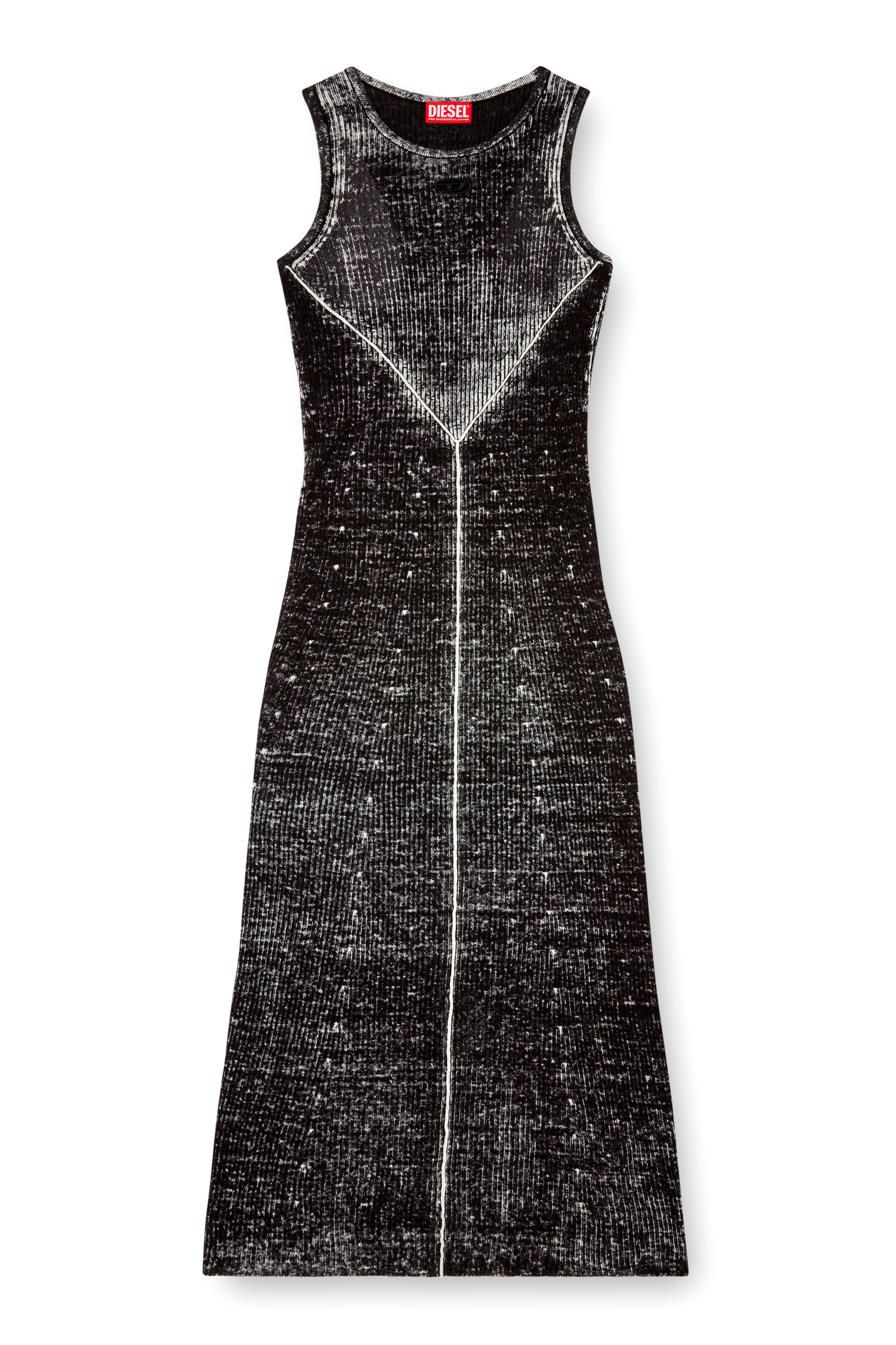 Diesel - M-RAB, Female's Linen-knit dress with cut-out logo in Black - 2