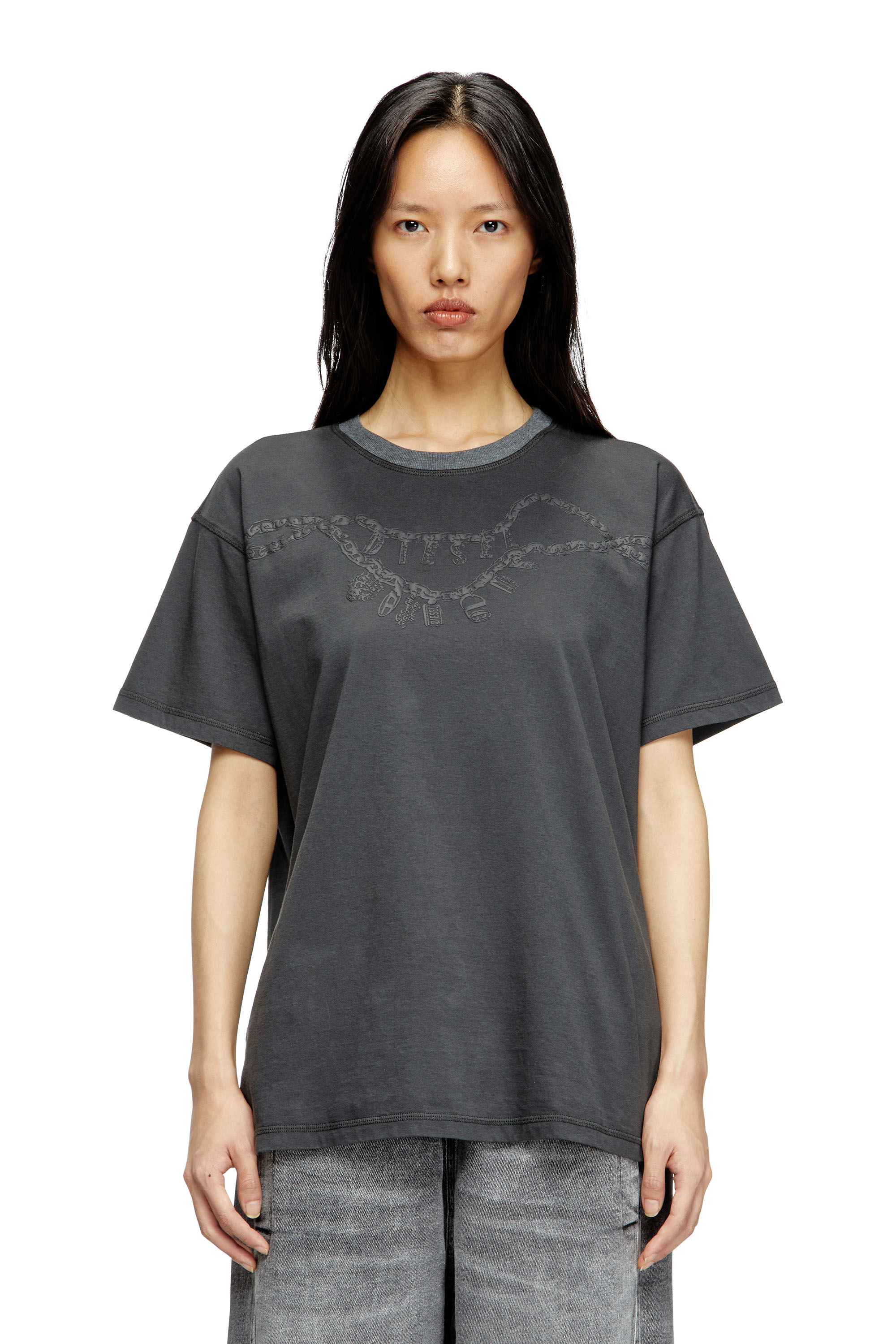 Diesel - T-NORM-HOSHI, Unisex's T-shirt with charm necklace print in Dark grey - 1