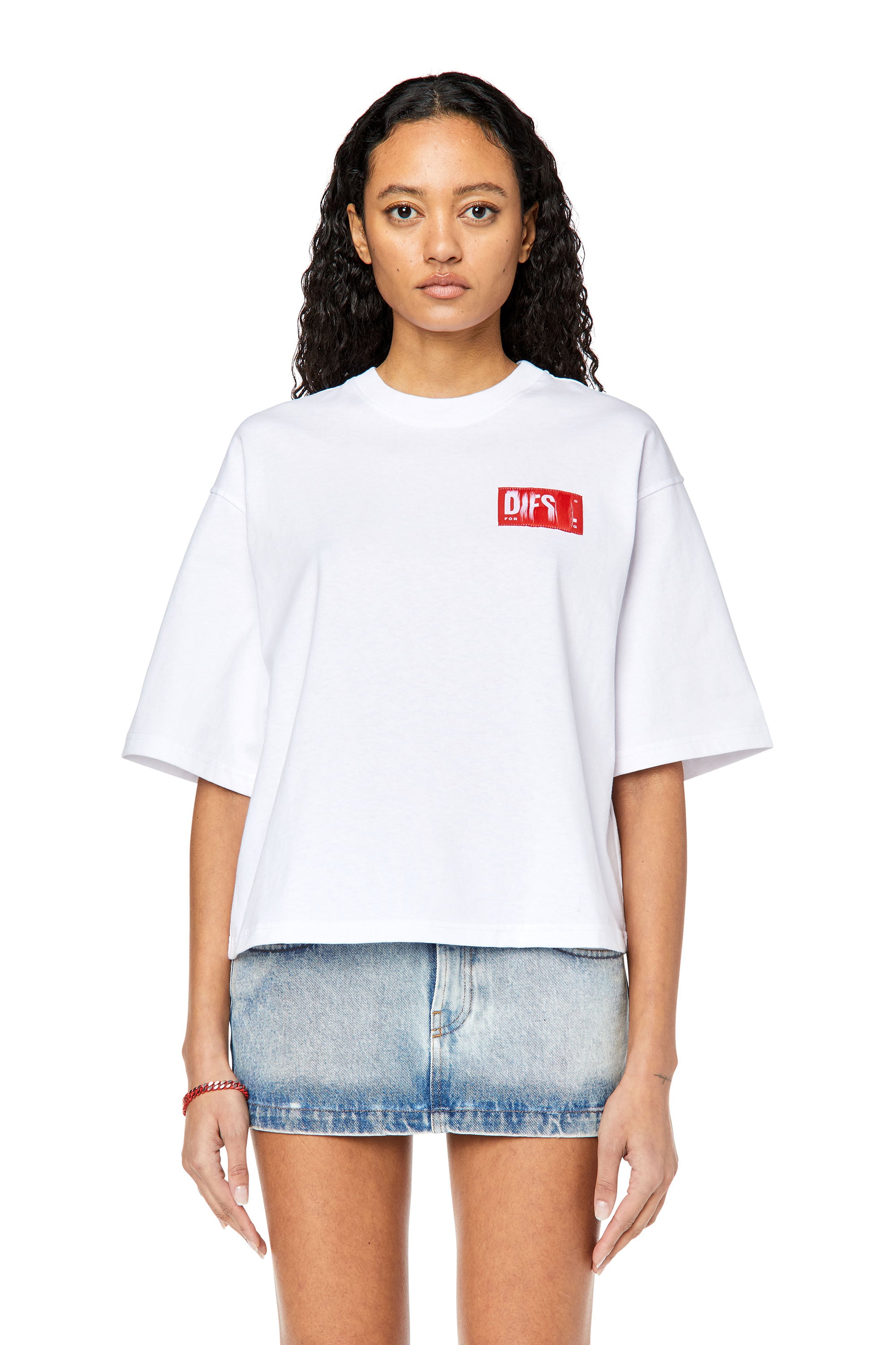 Diesel - T-ROWYLABEL, Woman's T-shirt with frayed logo patch in White - 3