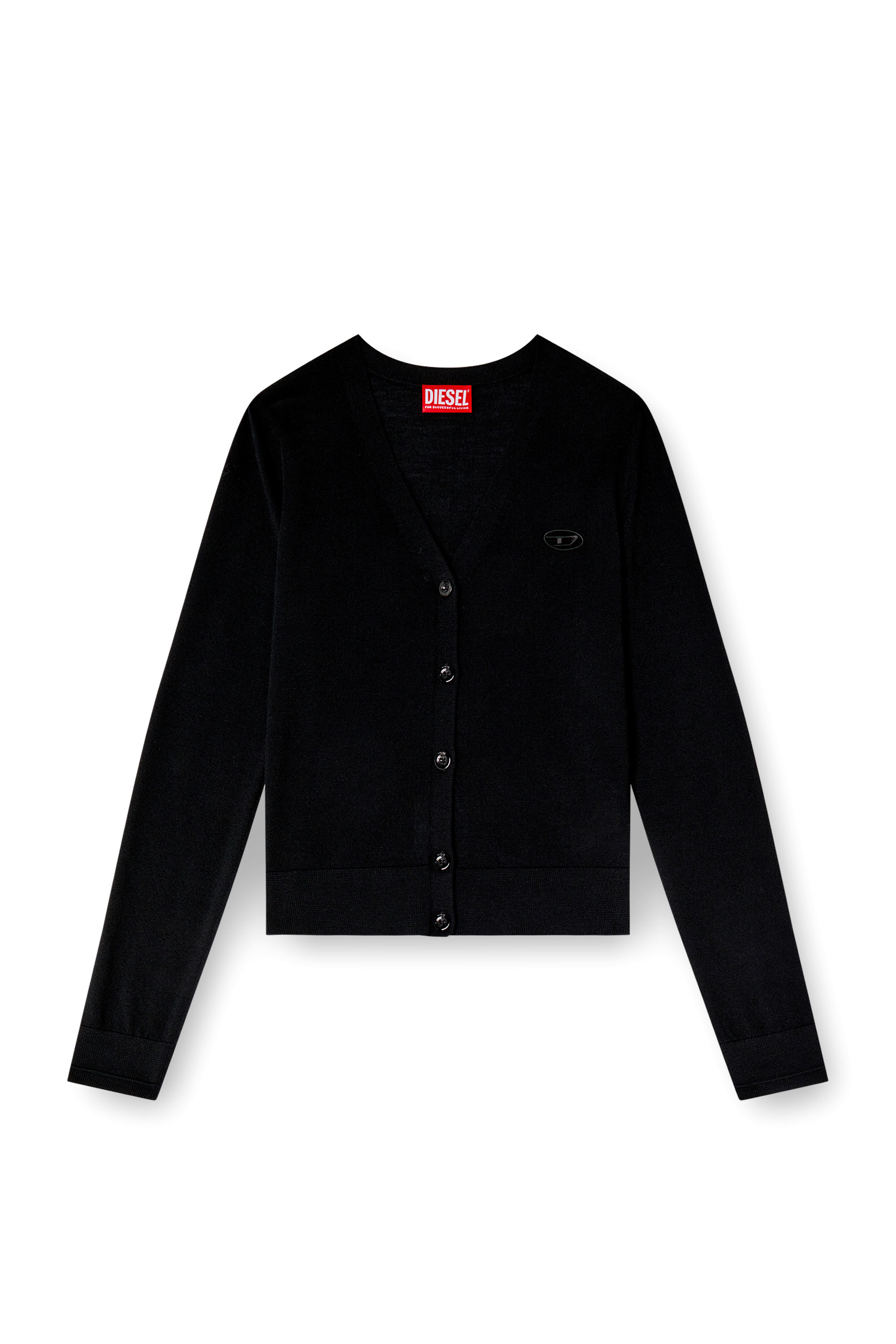 Diesel - M-ALIMA, Female's Wool cardigan with cut-out logo in Black - 3