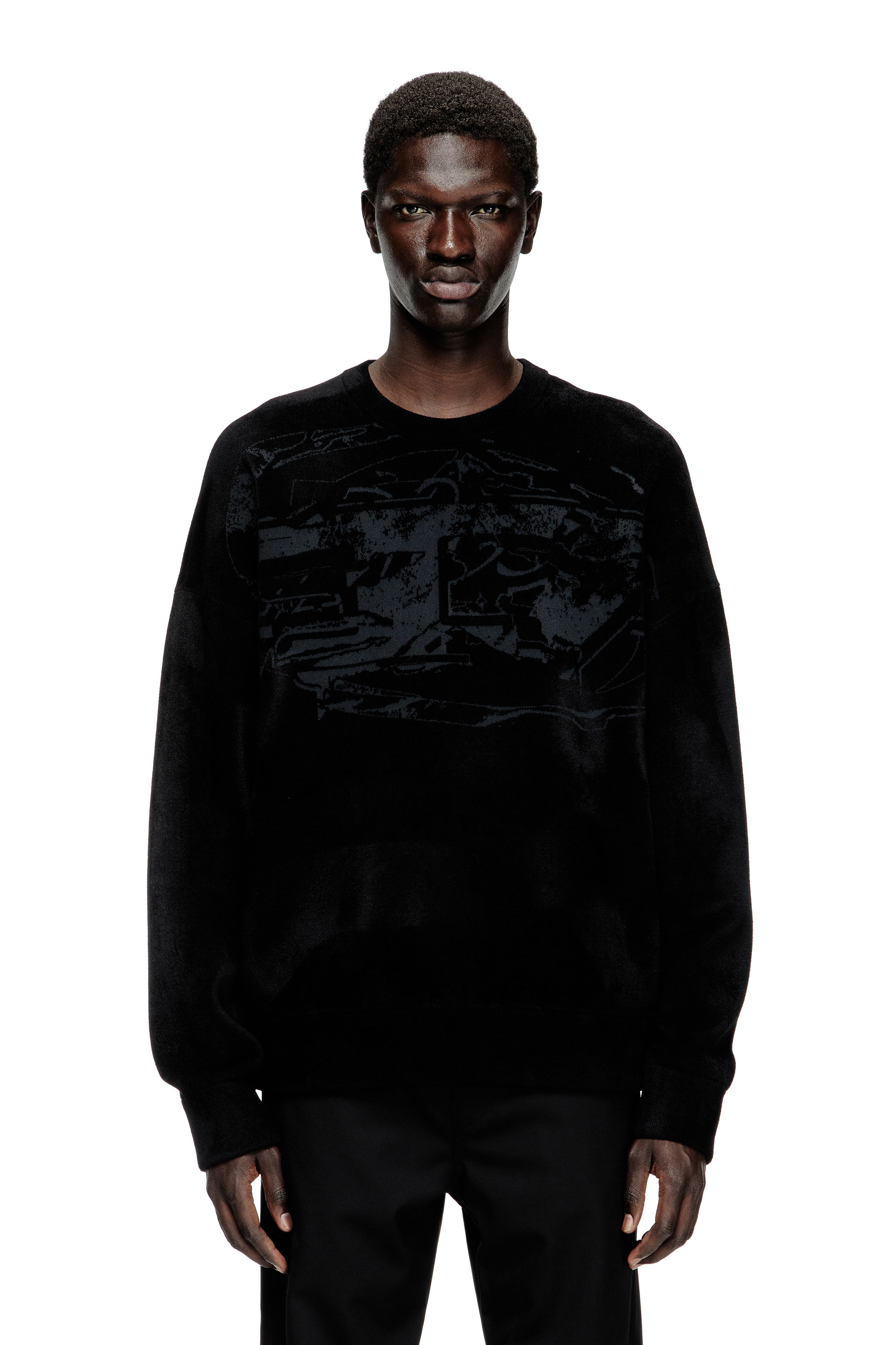 Diesel - K-TRESA, Male's Chenille-jacquard jumper with logo motif in Black - 1