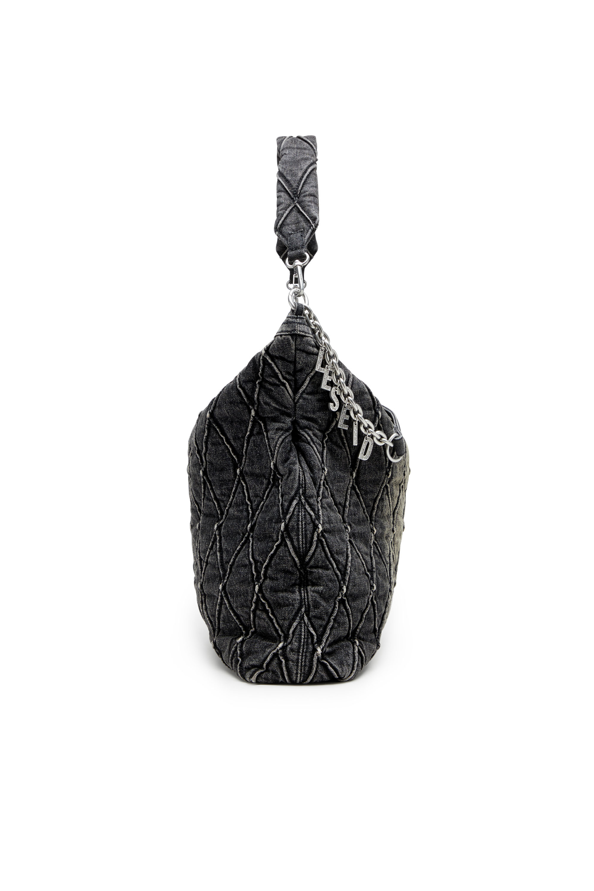 Diesel - CHARM-D HOBO, Charm-D-Grand sac hobo en denim matelassé traité Femme in Noir - 4