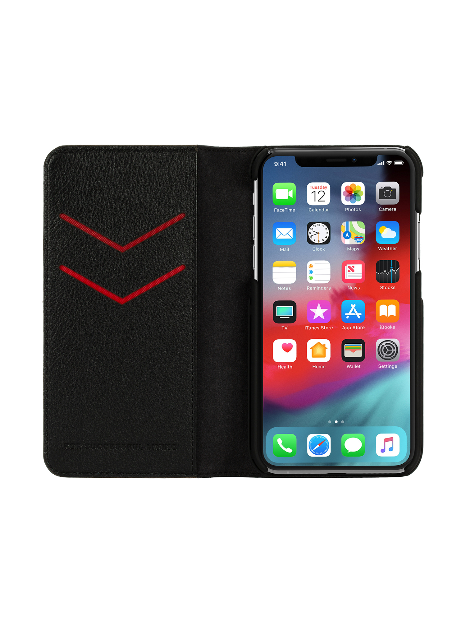 Diesel - DIESEL 2-IN-1 FOLIO CASE FOR IPHONE XS & IPHONE X, Coque en cuir noir avec imprimé logo, iPhone XS & X Mixte in Noir - 4