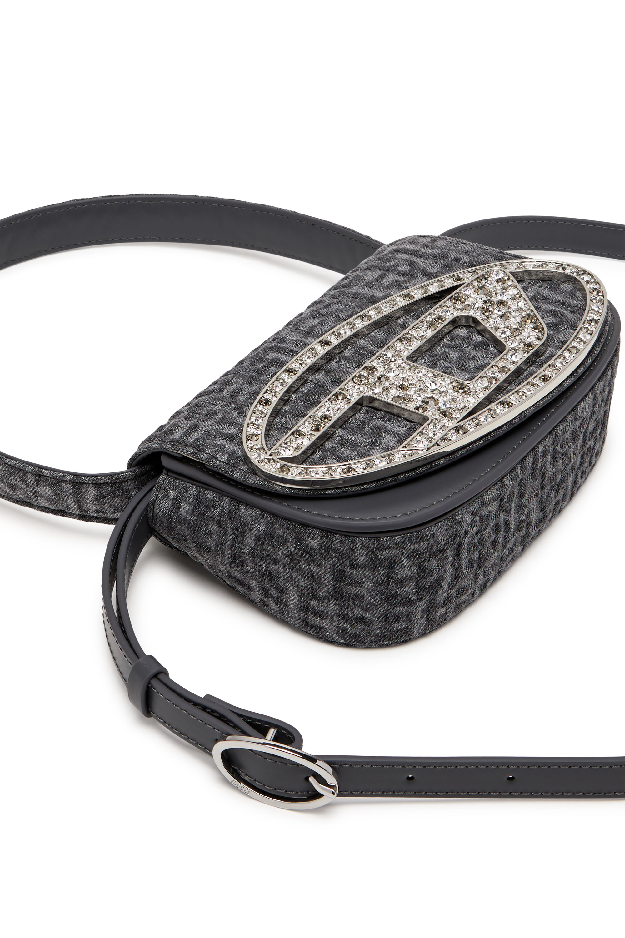 Diesel - 1DR, Woman's 1DR - Iconic monogram shoulder bag in crystal canvas in Black - 5