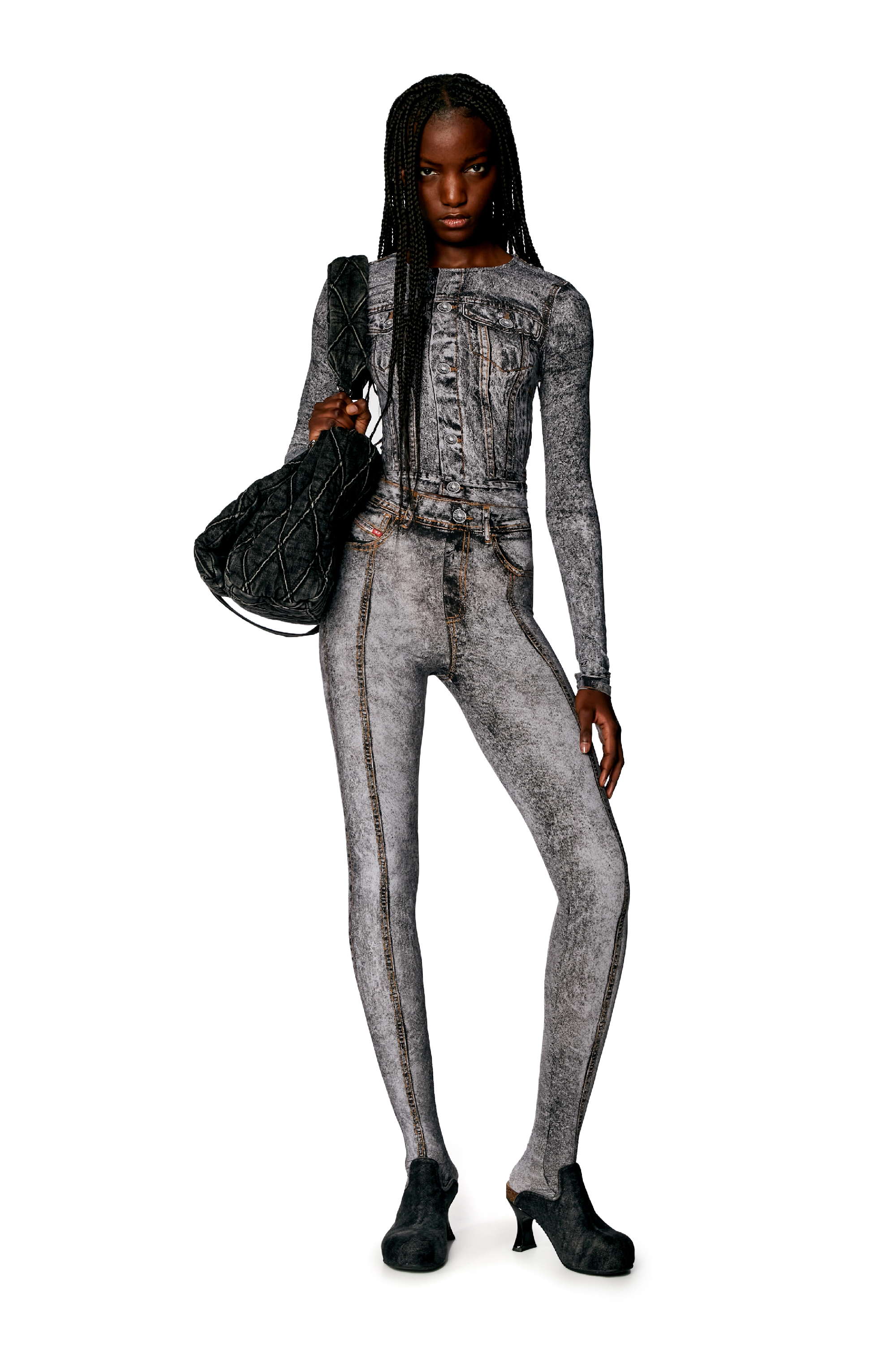 パンツ DIESEL Denim Print Nylon Pants Women's Stretch nylon tights with denim print | Multicolor | Diesel