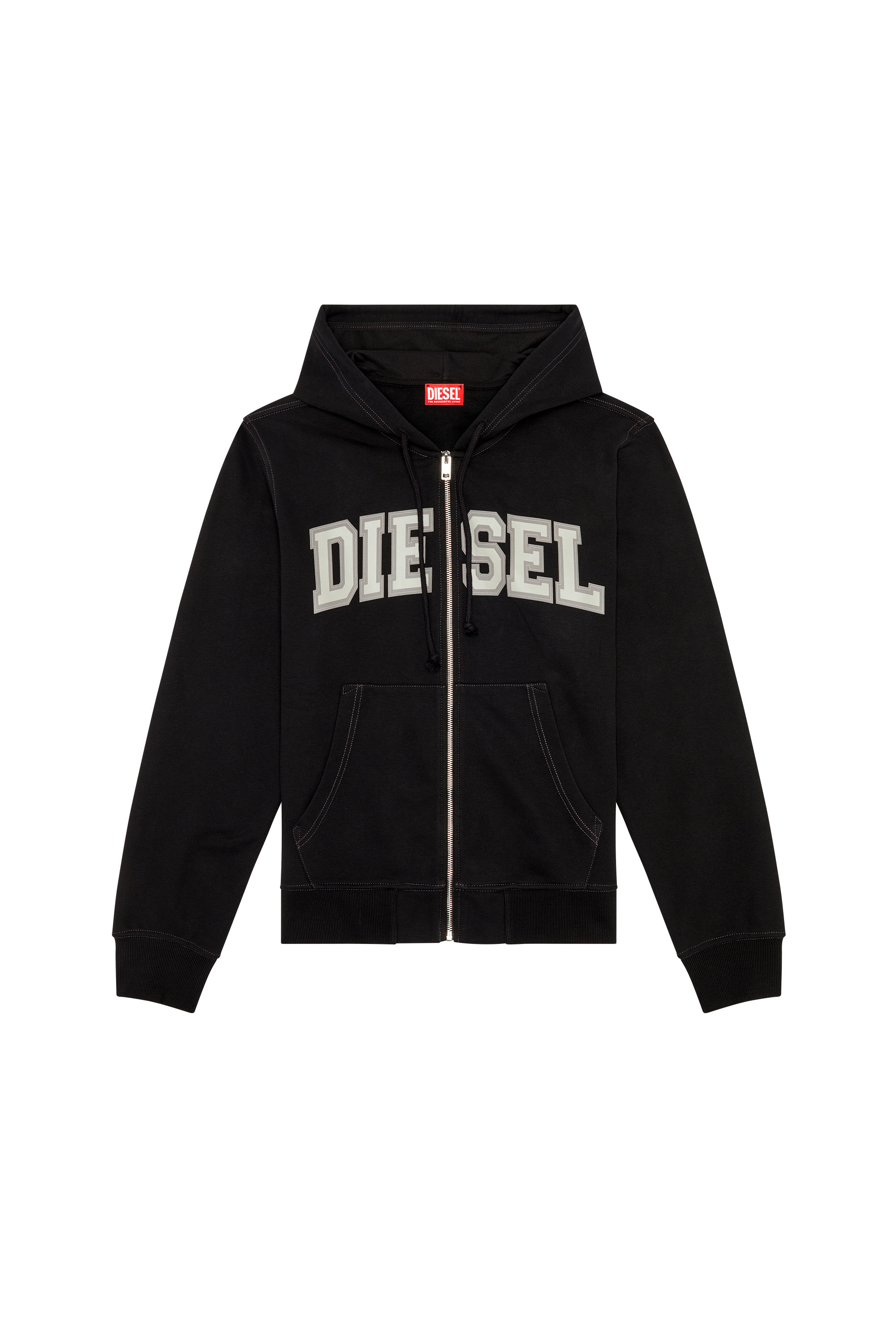 Men's Zip-up hoodie with collegiate graphics | Black | Diesel