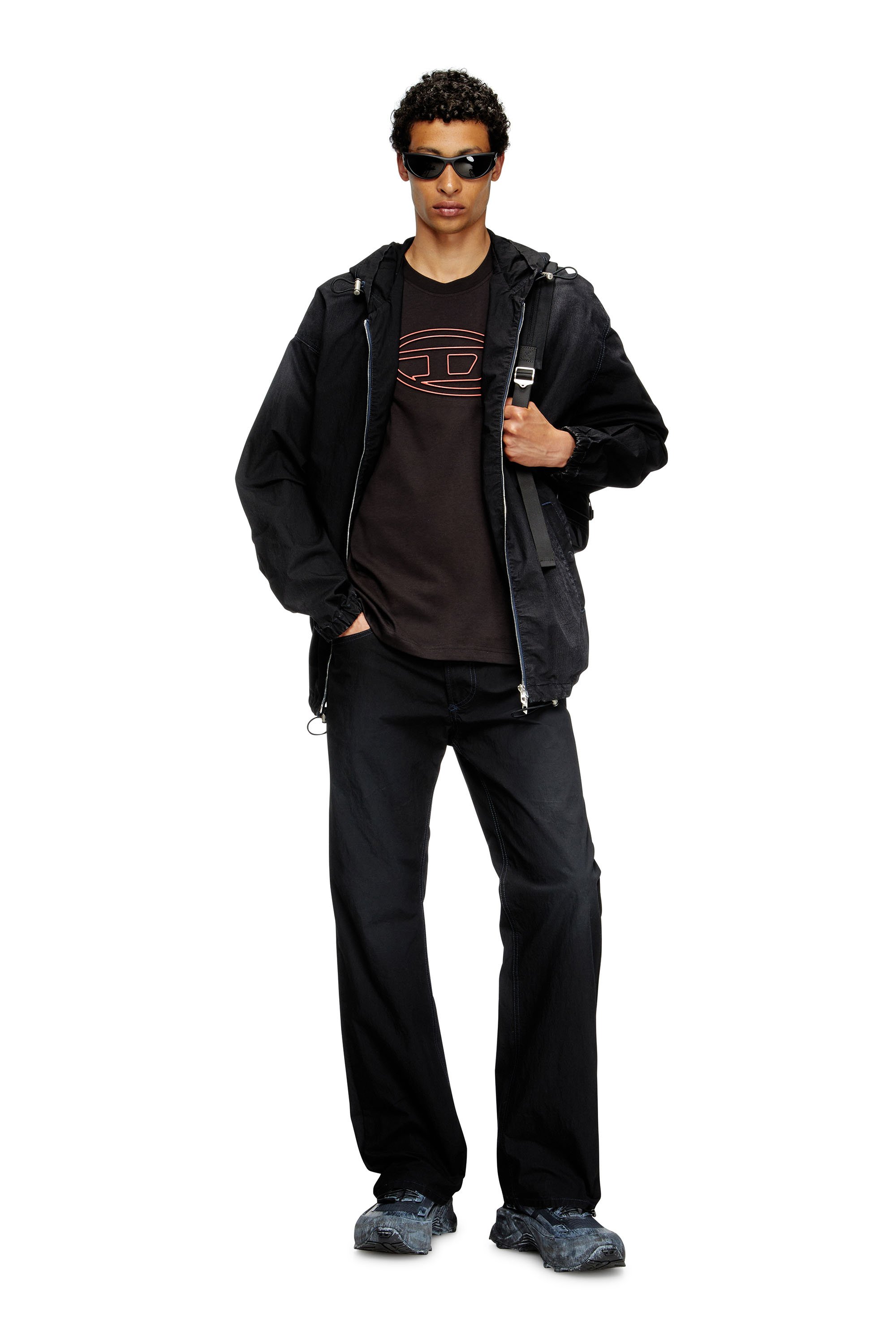 Diesel - T-ADJUST-BIGOVAL, Male's T-shirt with embossed Oval D in Black/Red - 1