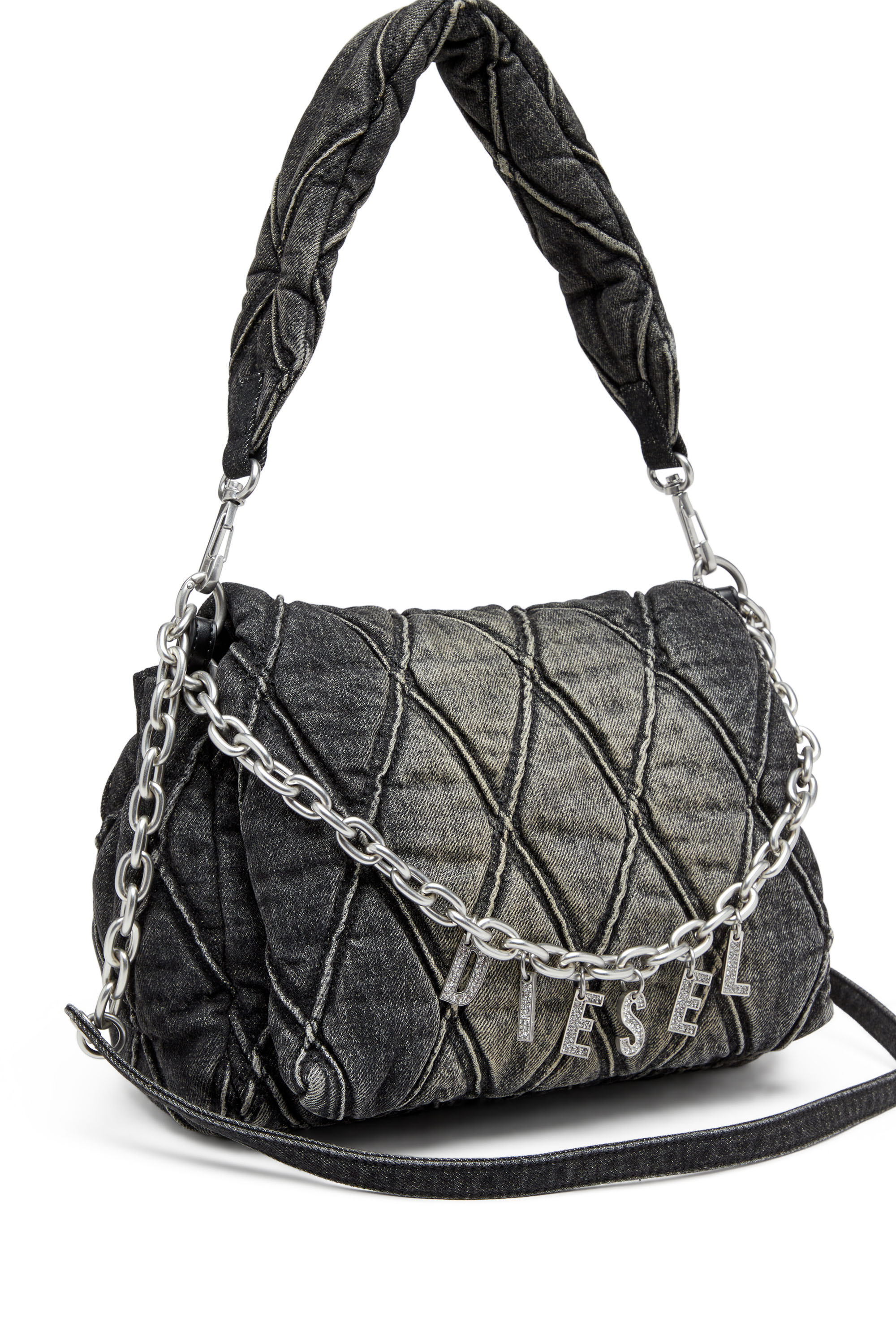 DIESEL | CHARM-D SHOULDER M BAG BLACK バッグ Women's Charm-D Shoulder M bag in quilted Denim | Black | Diesel