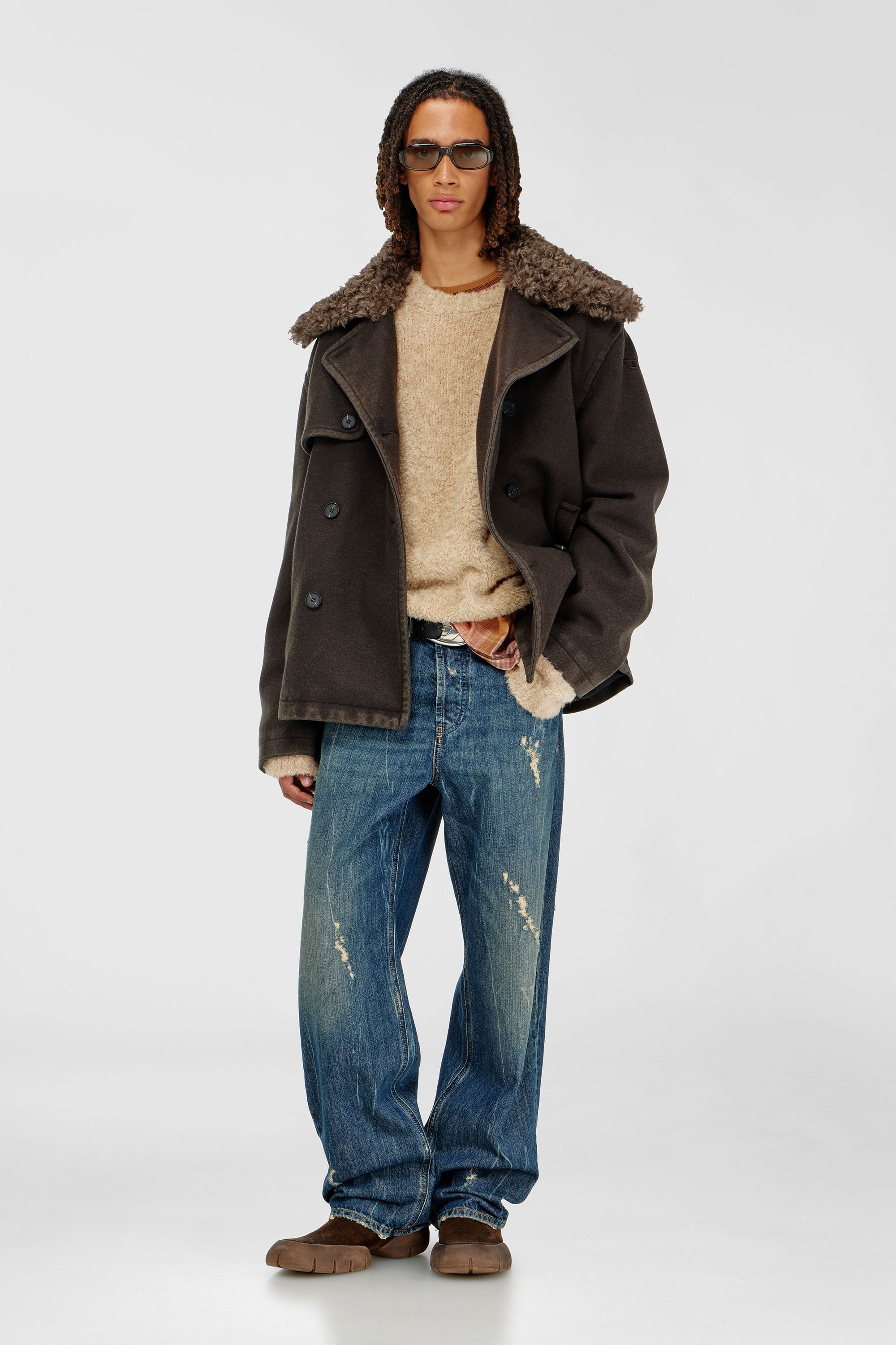 Diesel - W-JAKE-QMCH, Chaquet&oacute;n de mezcla de lana con cuello desmontable Hombre in Marr&oacute;n - 2
