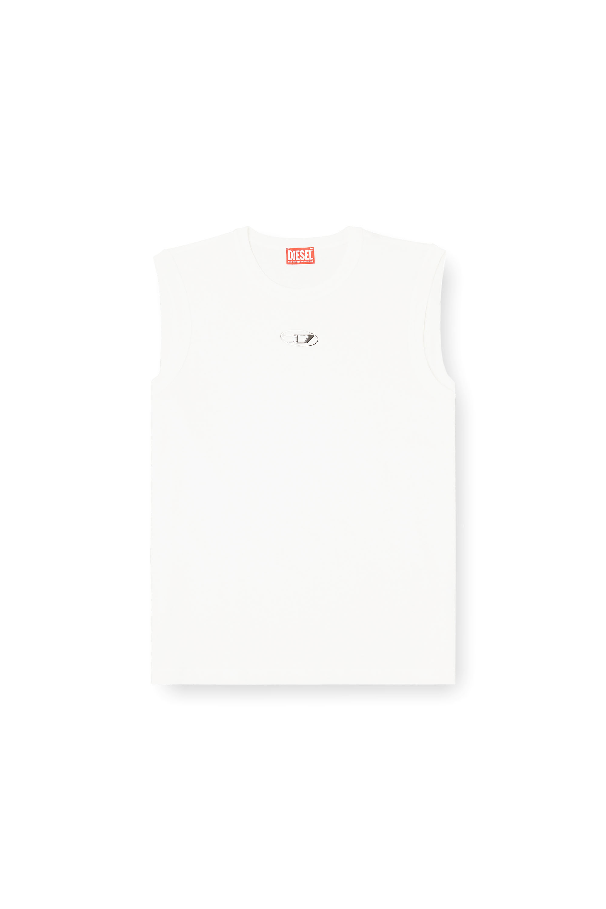 Diesel - T-BISCO-IOD, Top de algodón sin mangas con Oval D metálico Hombre in Blanco - 3