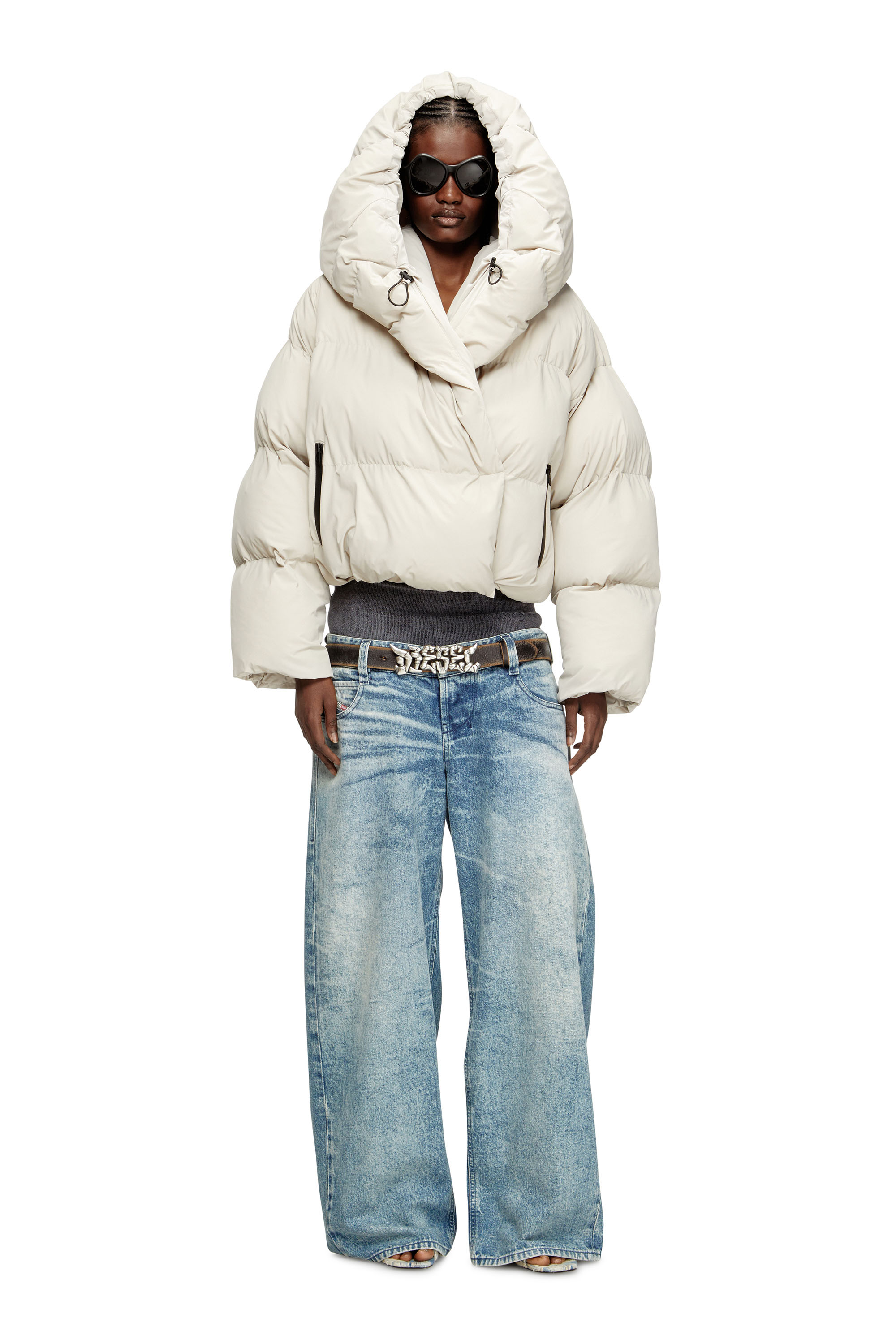 Diesel - W-ILEY-T1, Female's Wrap puffer in bi-stretch nylon in Beige - 2