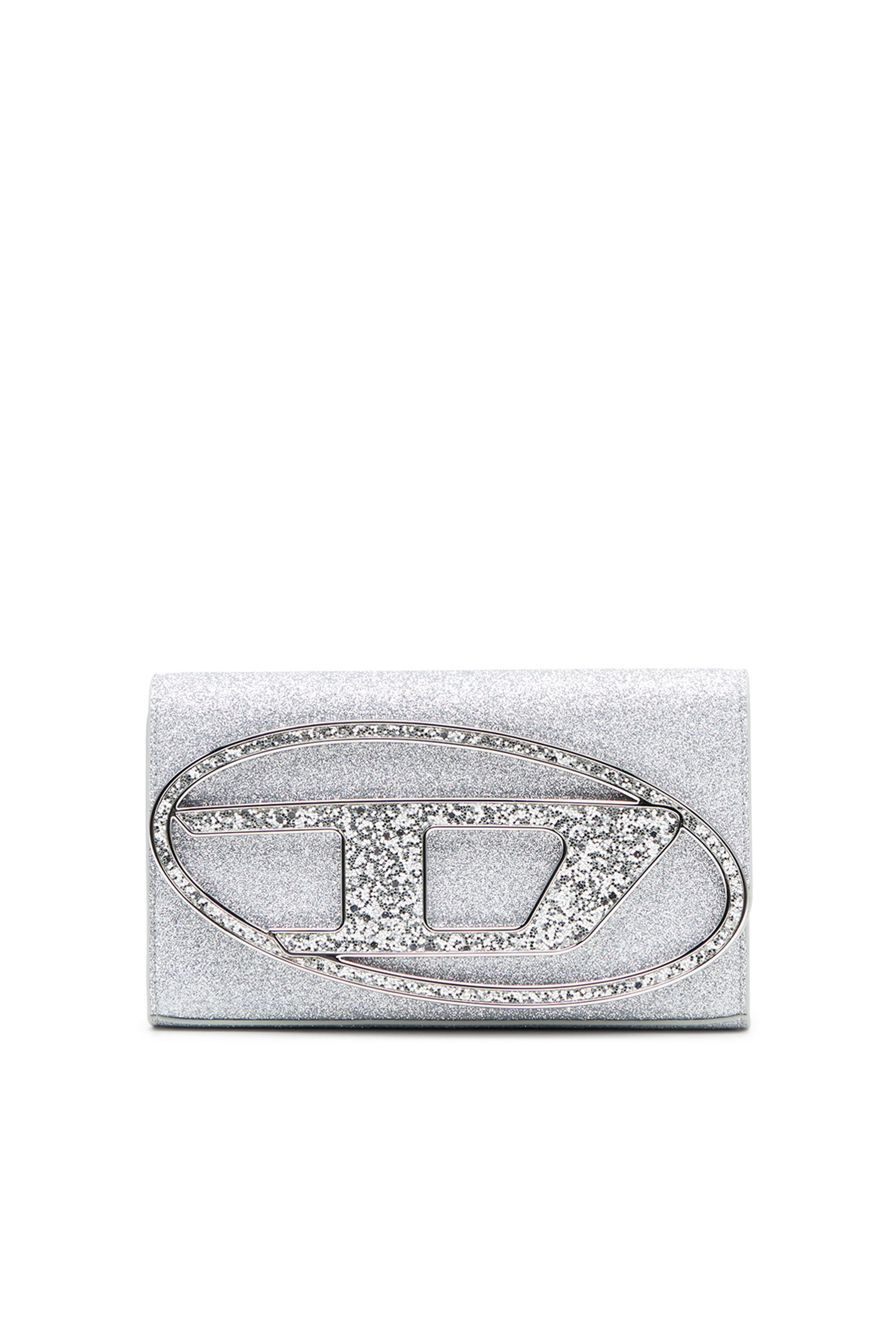 Diesel - 1DR WALLET STRAP, Cartera de tejido brillante Mujer in Plateado - 1