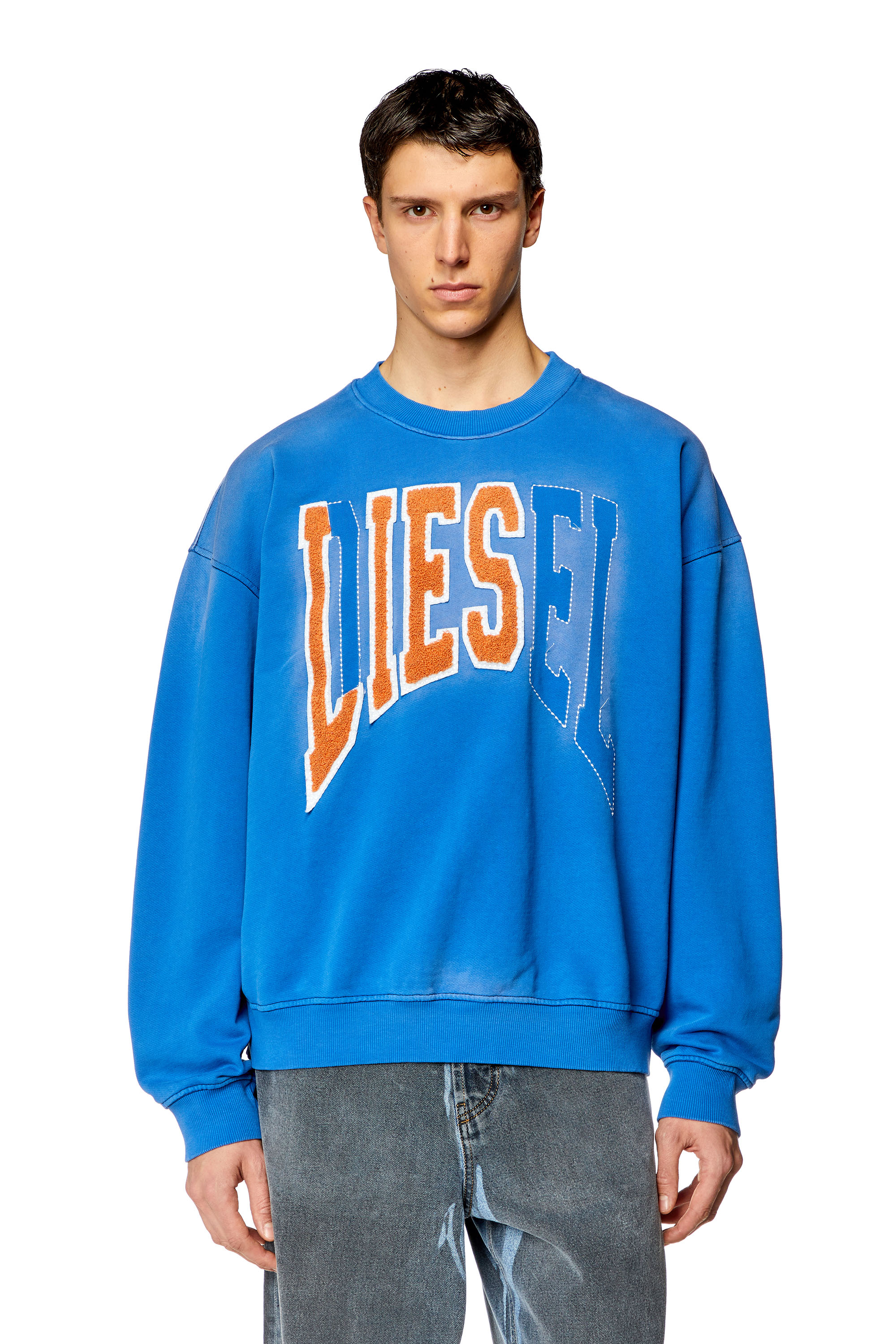 DIESEL / スウェット/L/コットン/BLU/A08540 Men's College sweatshirt with LIES patches | Blue | Diesel