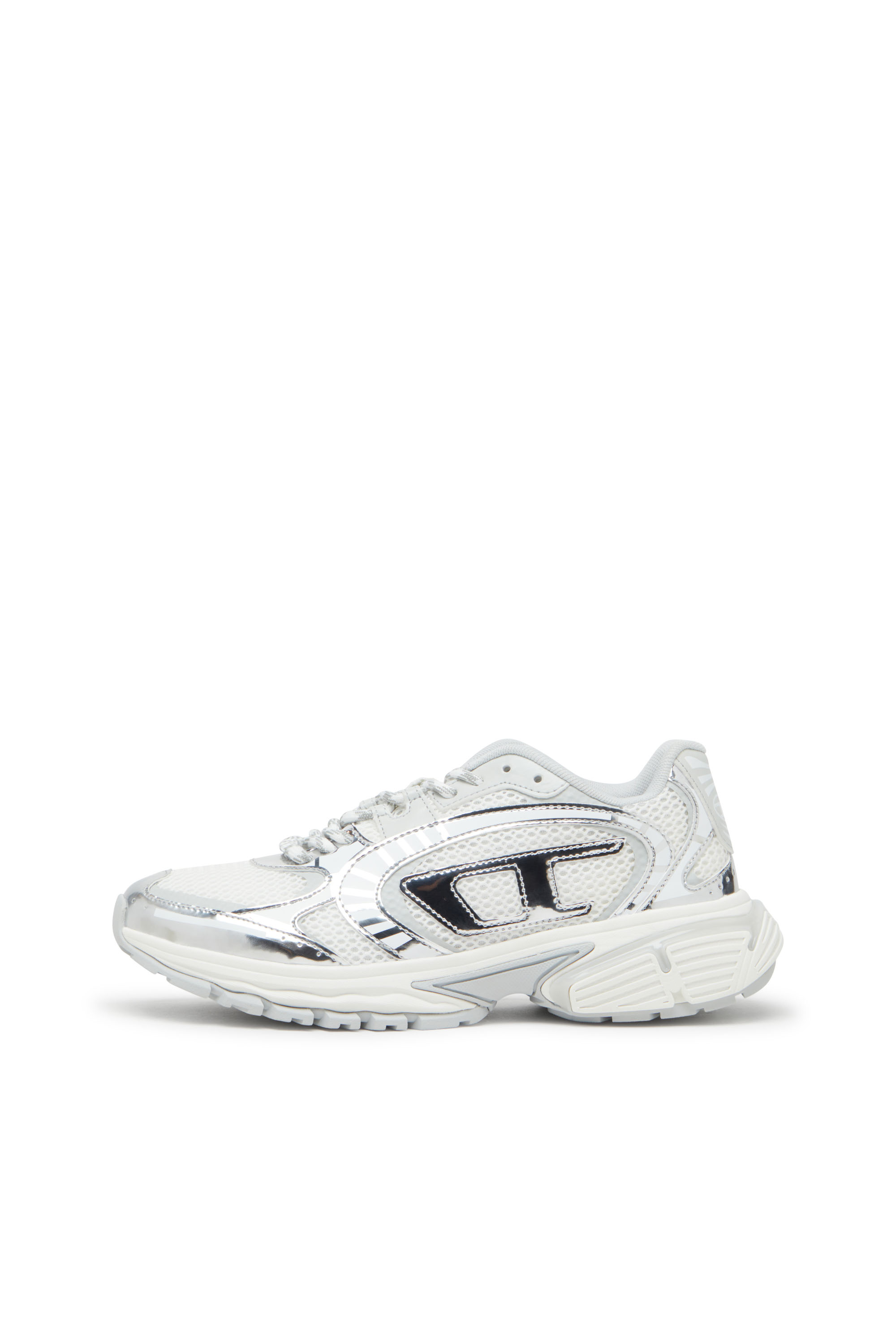 Diesel - S-PRO-V-DENSE LOW W, Woman's S-Pro-V-Dense-Metallic mesh sneakers with Oval D logo in White/Silver - 3