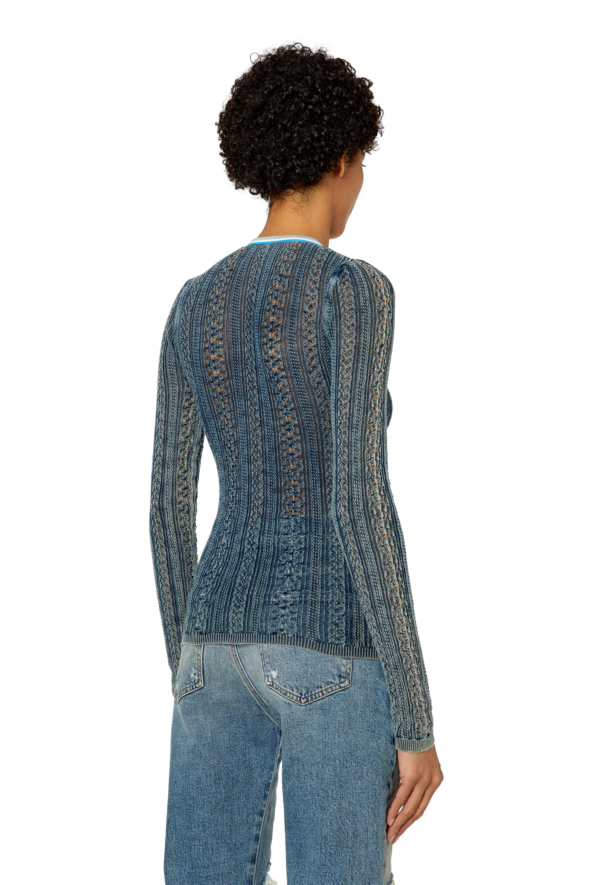 Diesel - M-IKYLA, Woman's Pointelle jumper with oval D cutout in Blue - 5