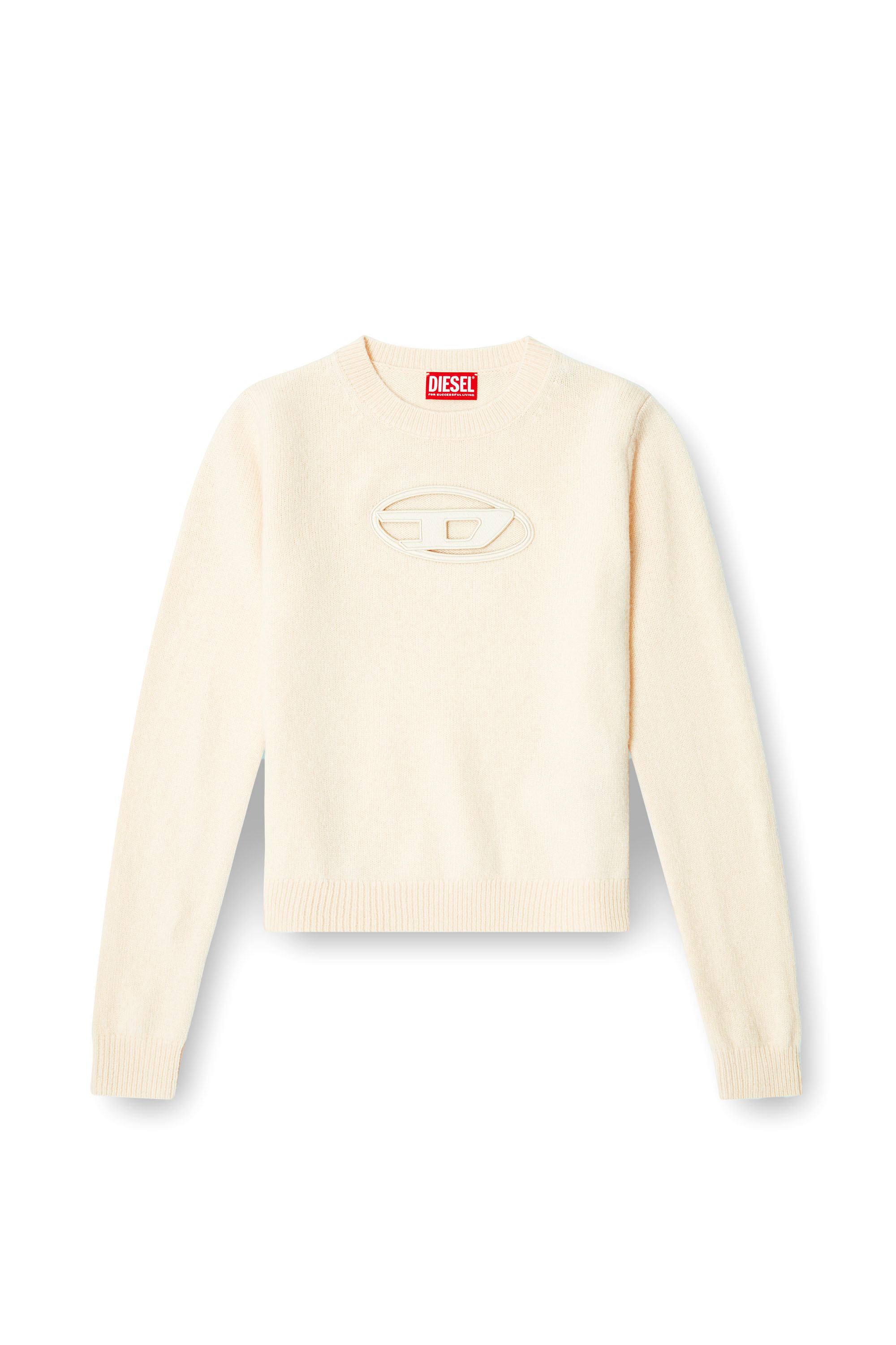 Diesel - M-AREESA-SLIM, Female's Cashmere-blend jumper with cut-out logo in Beige - 3