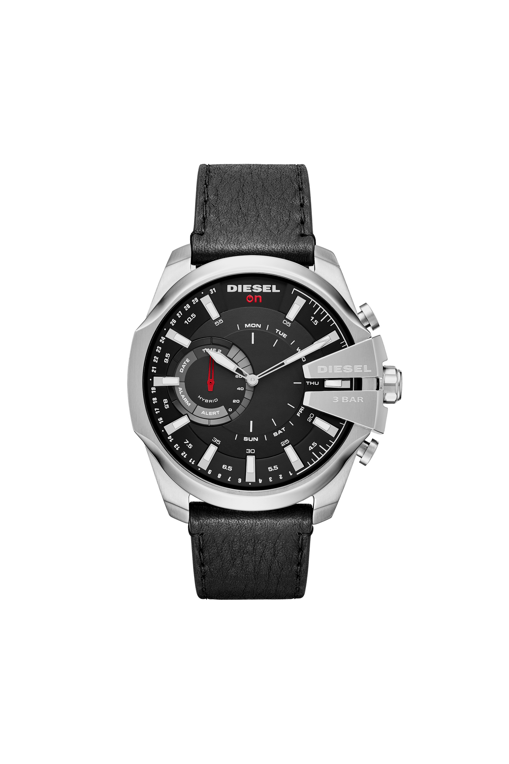 Diesel - DT1010, Mega Chief Hybrid montre connect&eacute;e noire avec index argent&eacute;s, 48&nbsp;mm Homme in Noir - 4