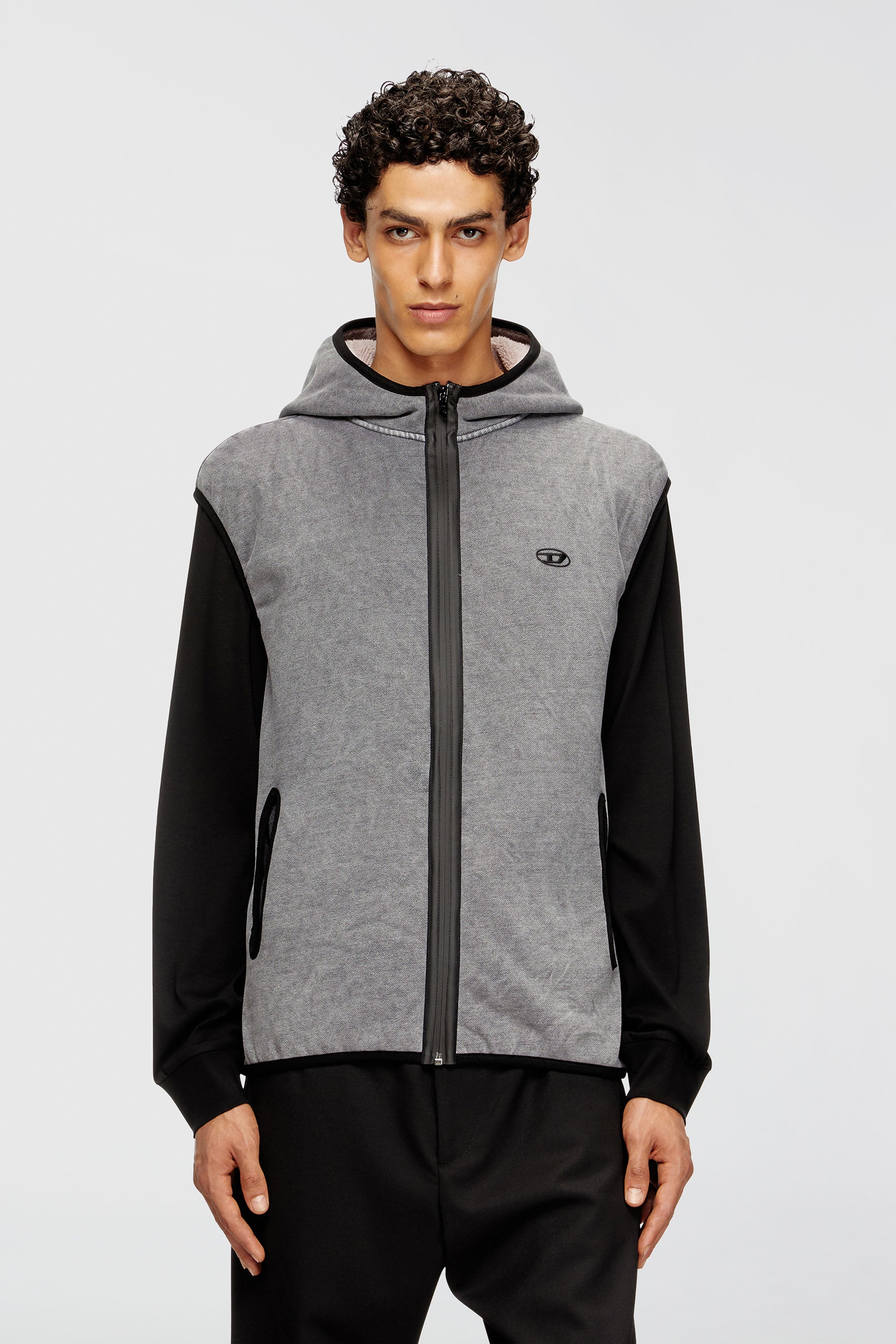 Diesel - S-HAKY-NEW, Man's Sleeveless zip-up hoodie in Grey - 1