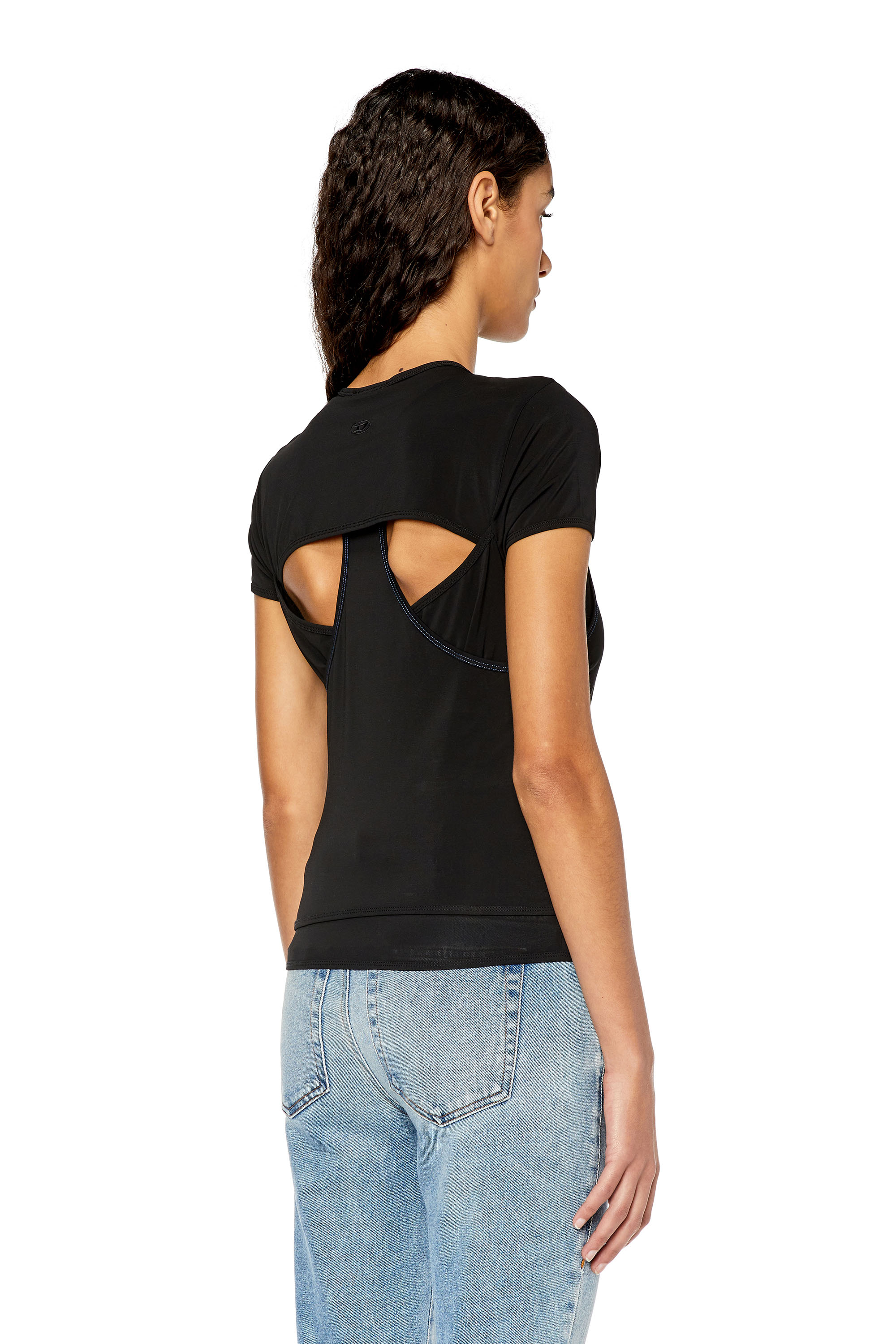 Diesel - T-OLAP, Woman's Layered top with cut-out back in Black - 5