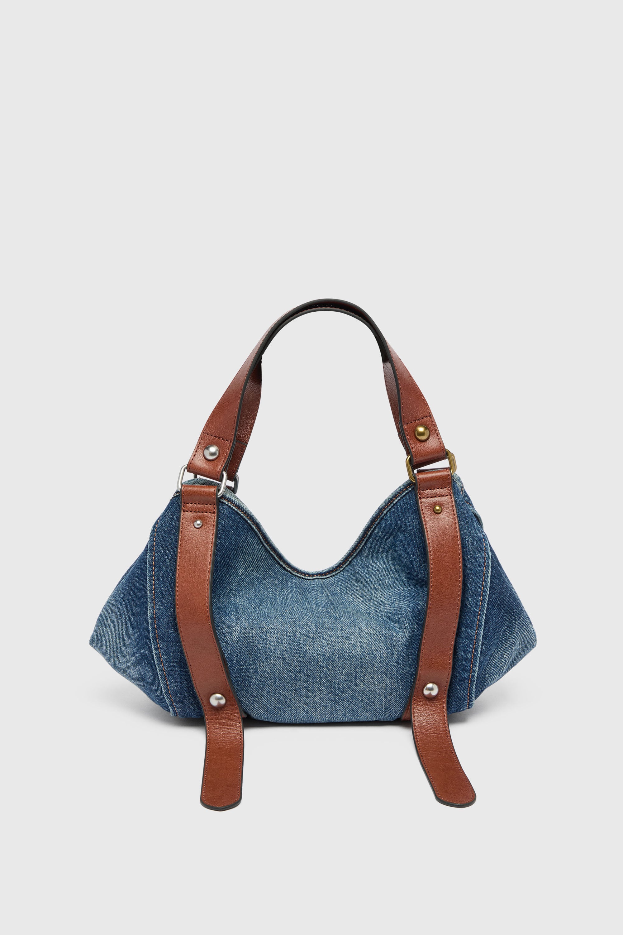 Diesel - D-ONE TOPHANDLE S, D-One-Small sac &agrave; poign&eacute;e en denim et cuir Femme in Bleu - 2