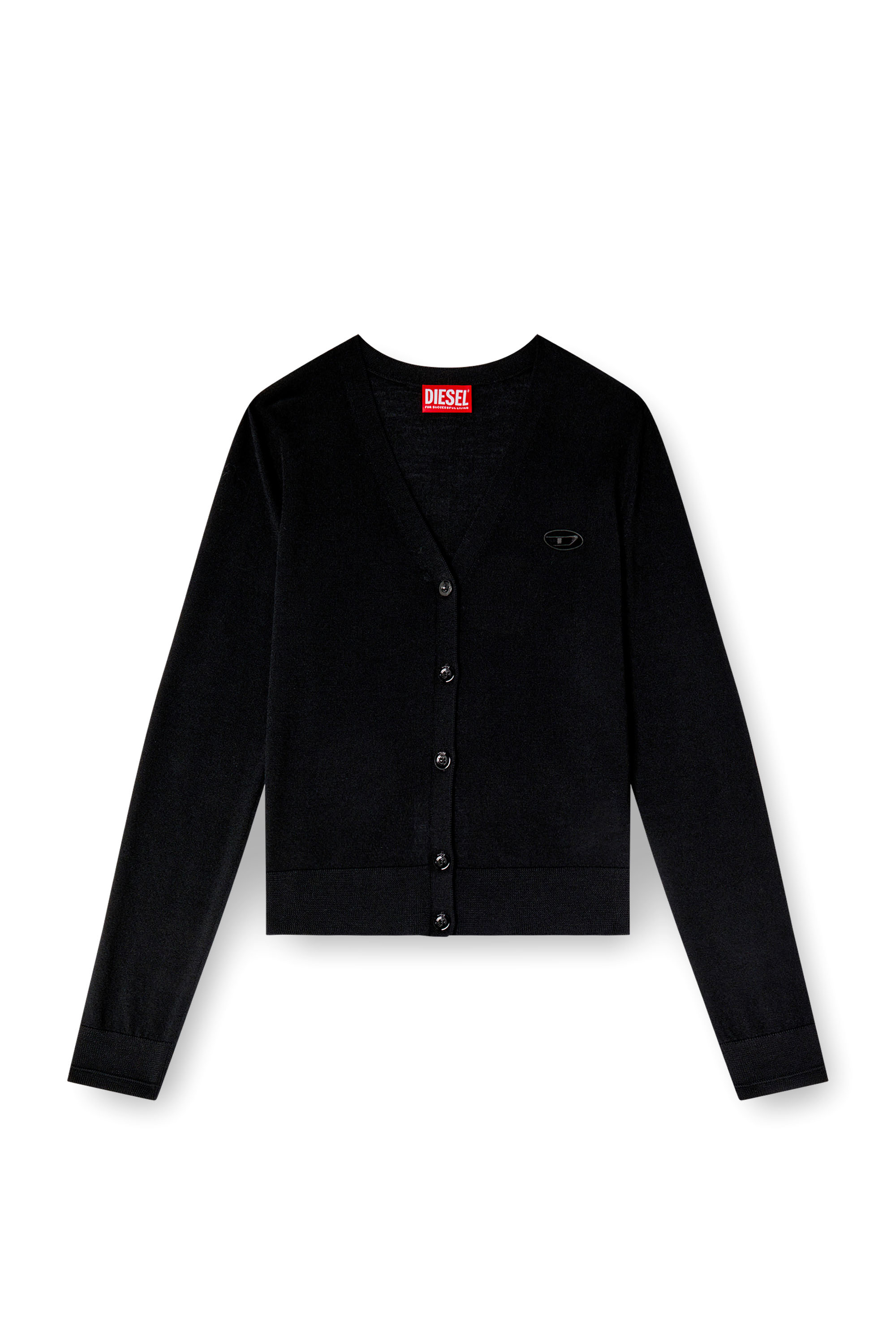 Diesel - M-ALIMA, Female's Wool cardigan with cut-out logo in Black - 2