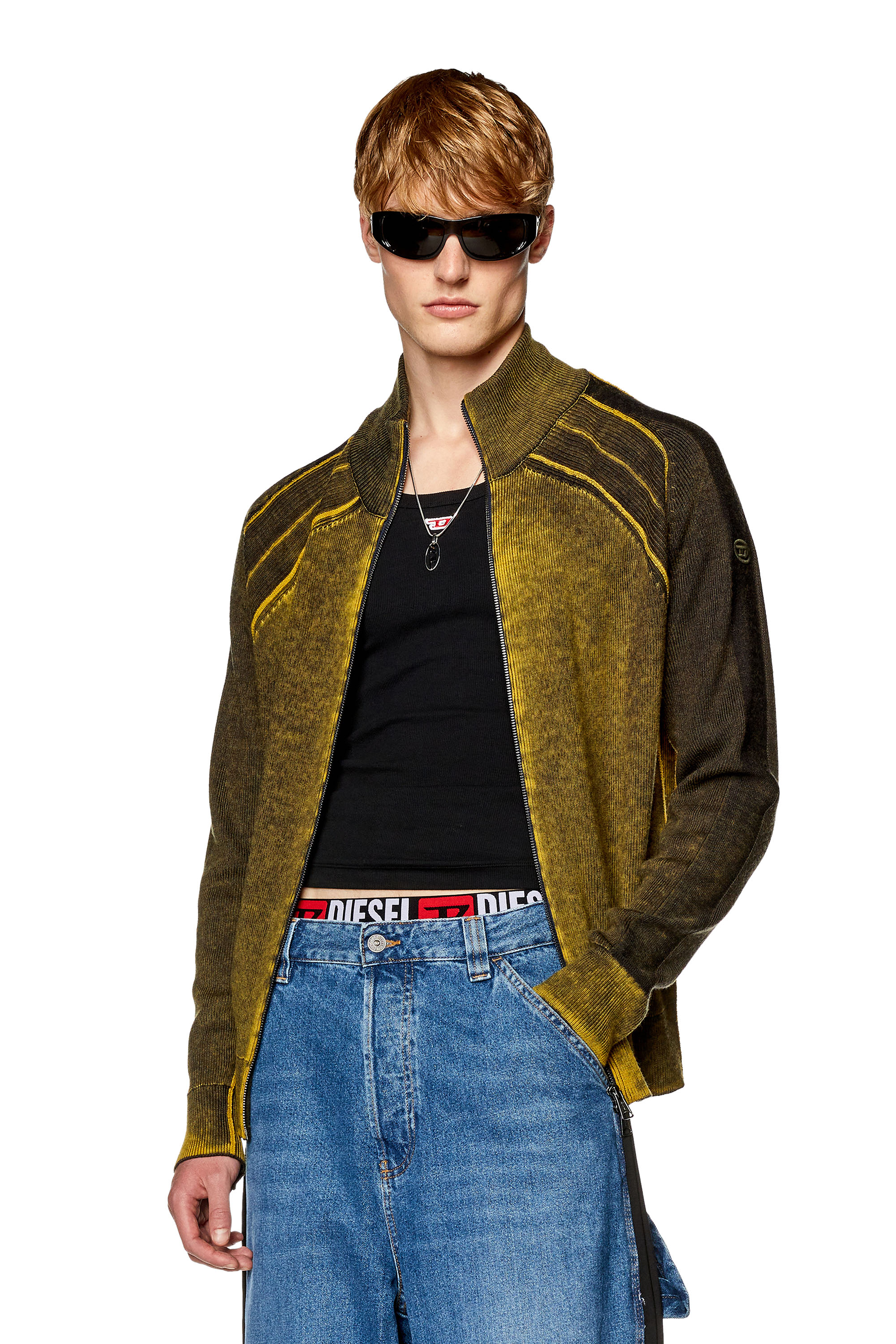 Men's Wool cardigan with nuanced print | Green | Diesel