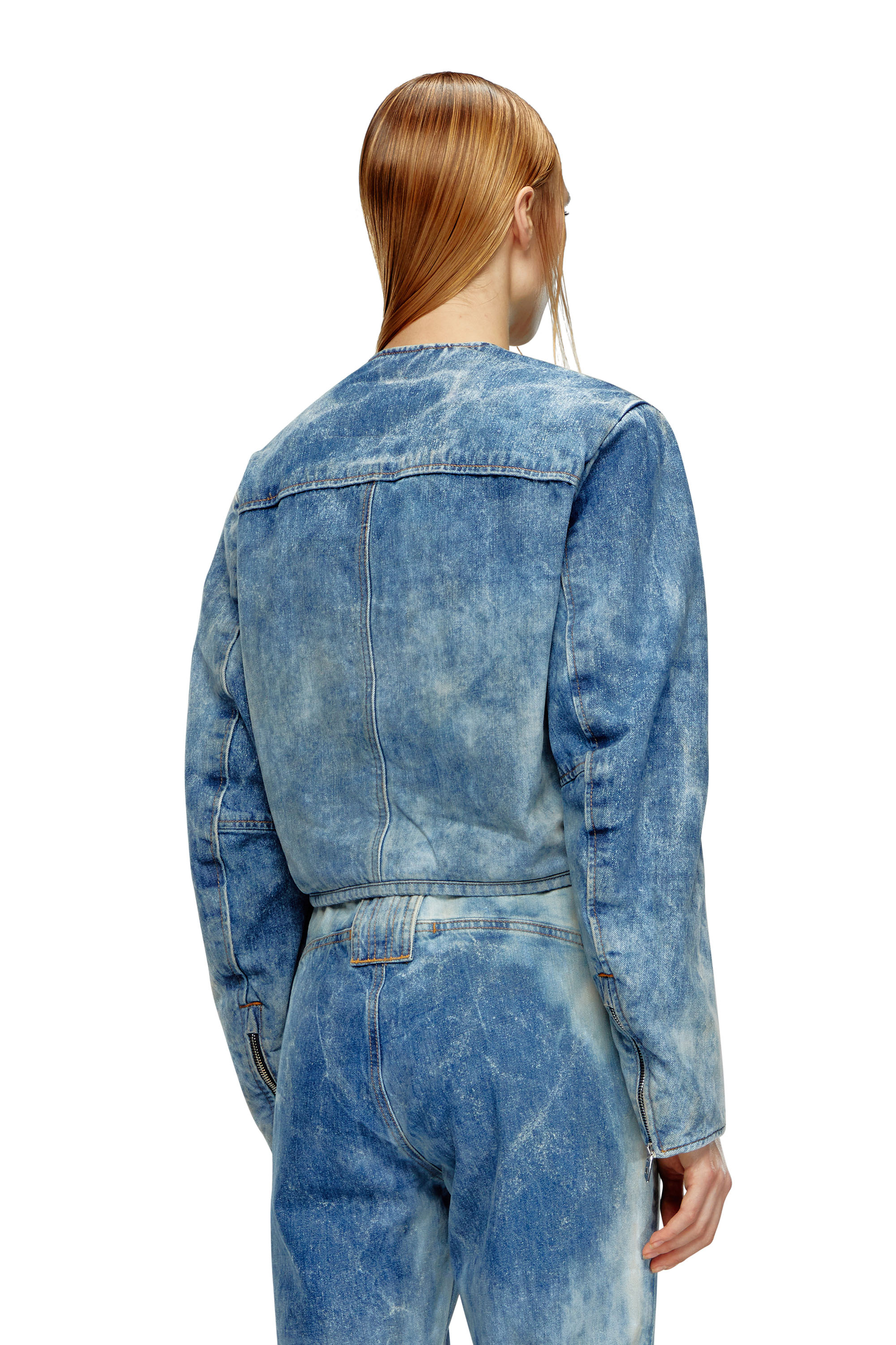 Diesel - DE-CALUR-FSE, Female's Denim jacket with biker zip details in Medium Blue - 5