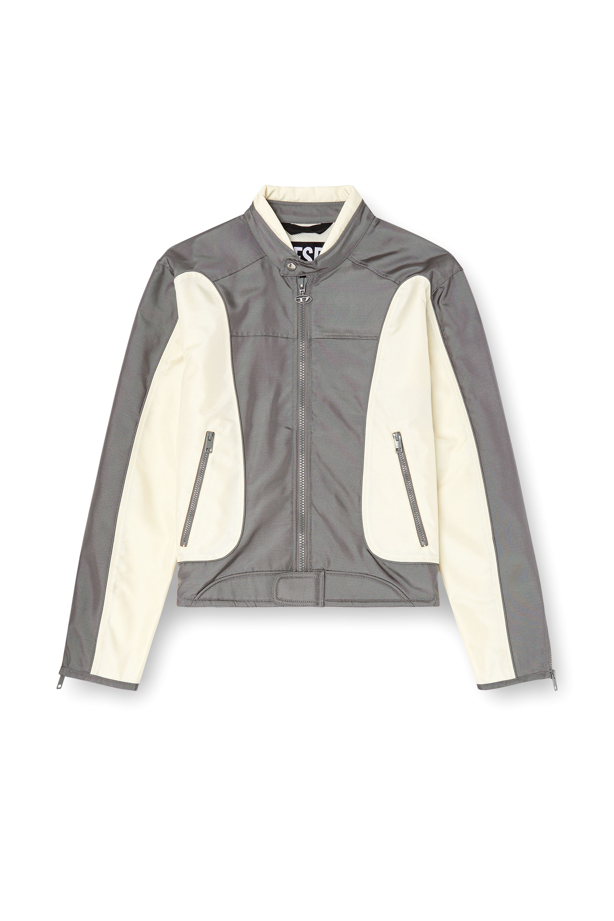 Diesel - J-BLINK-A, Male's Colour-block biker jacket with piping in Grey/White - 2