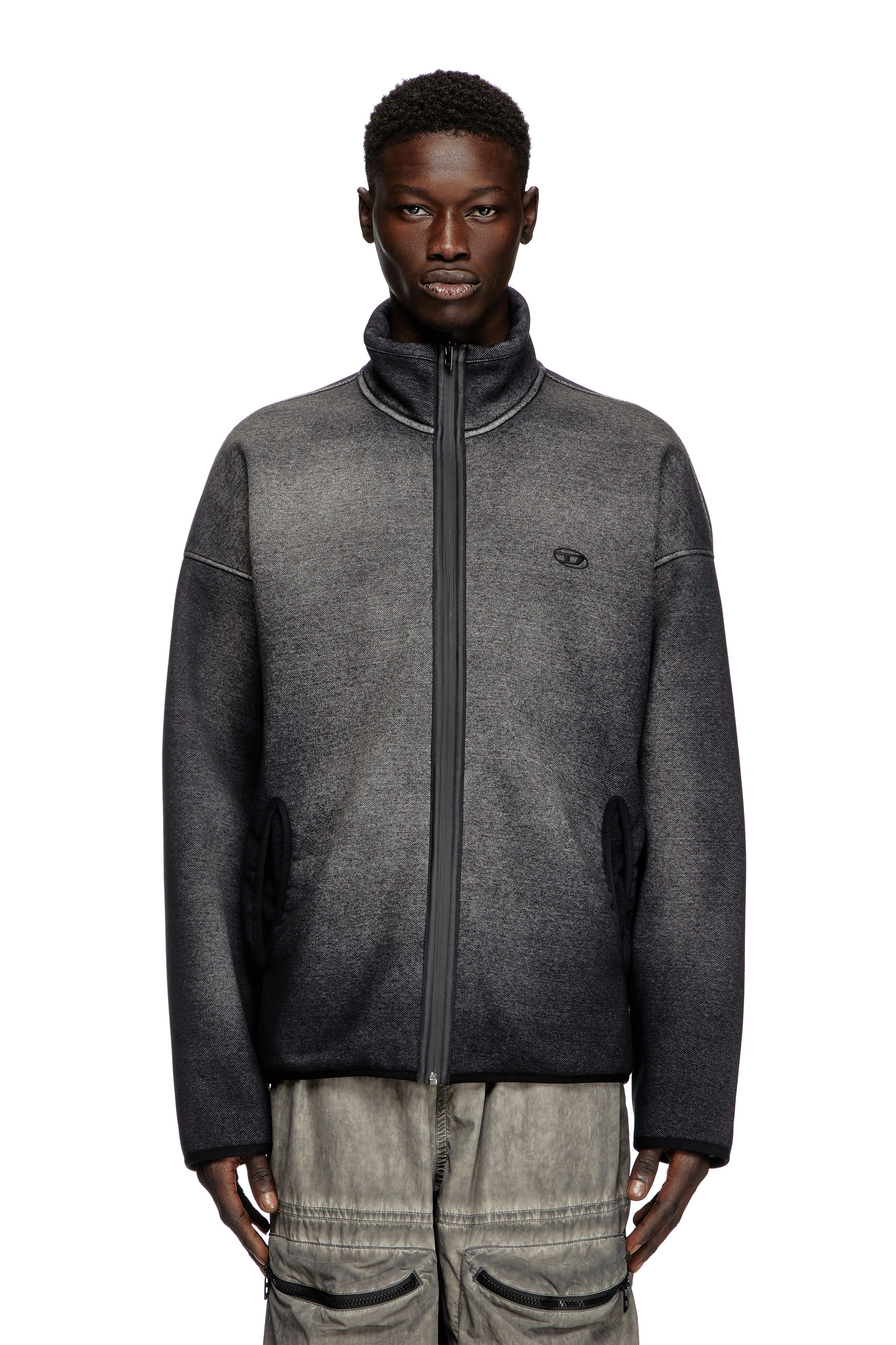 Diesel - S-BATY, Sweat-shirt zippé en jacquard effet denim Mixte in Noir - 1