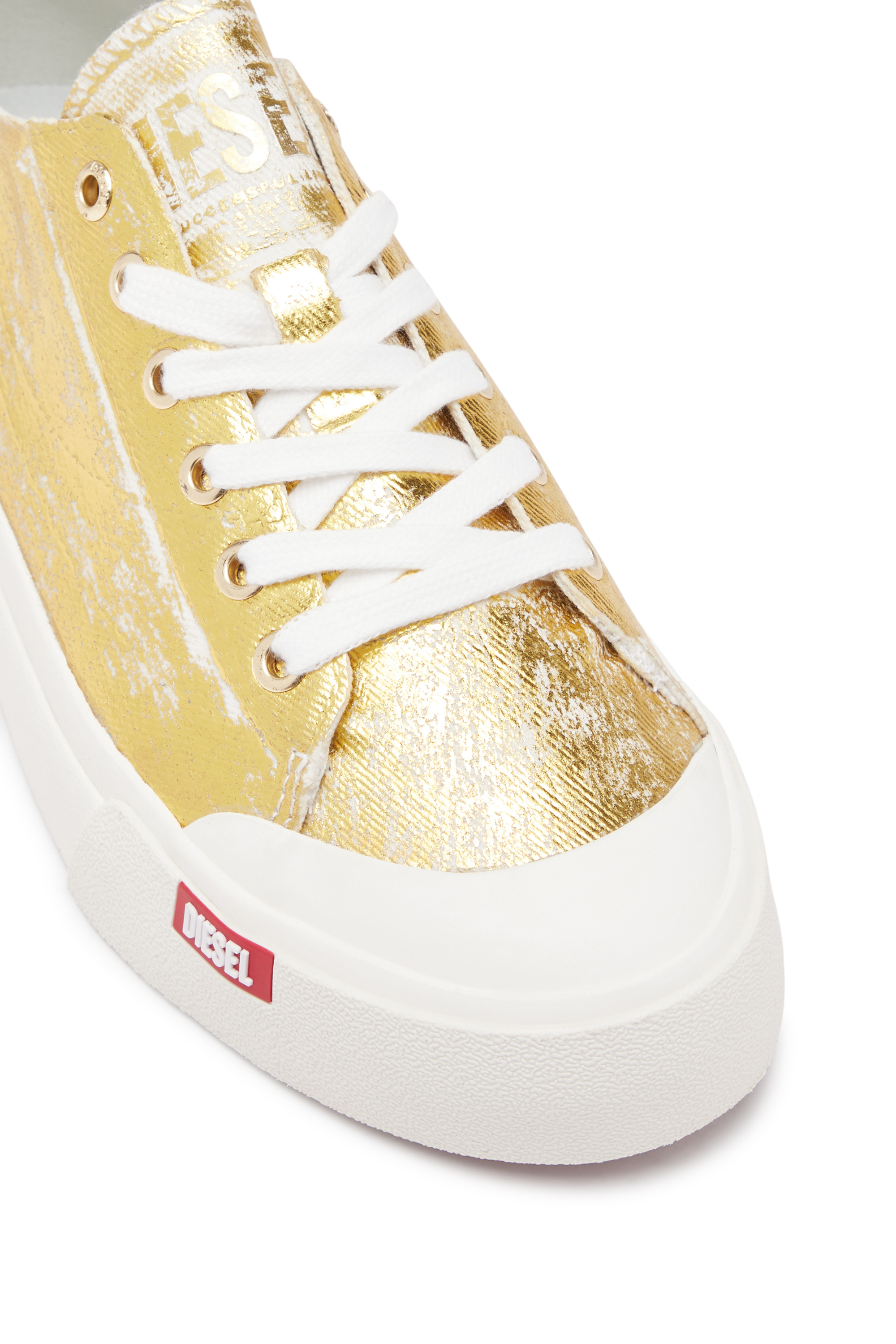 Diesel - S-ATHOS LOW W, Woman's S-Athos Low-Distressed sneakers in metallic canvas in Gold - 6