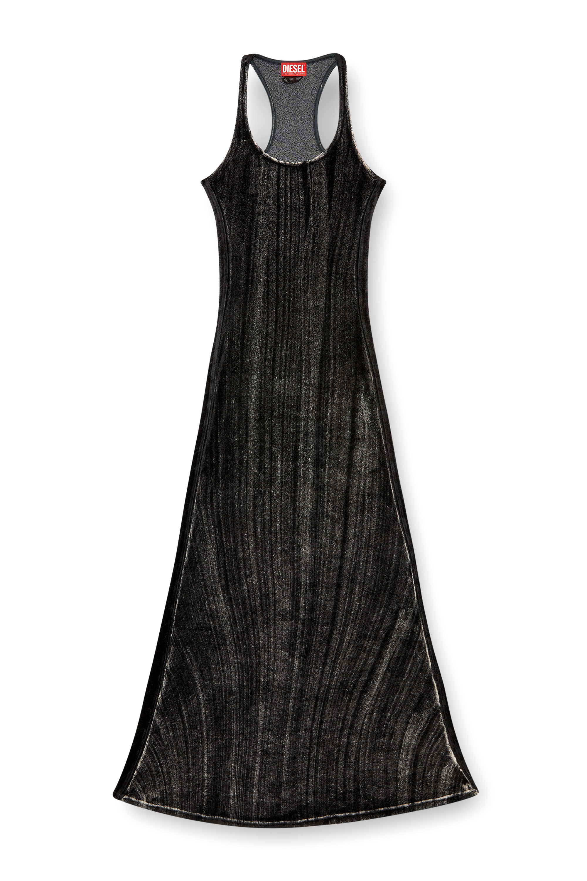 Diesel - D-VOG, Vestido largo de chenilla con espalda deportiva Mujer in Negro - 2