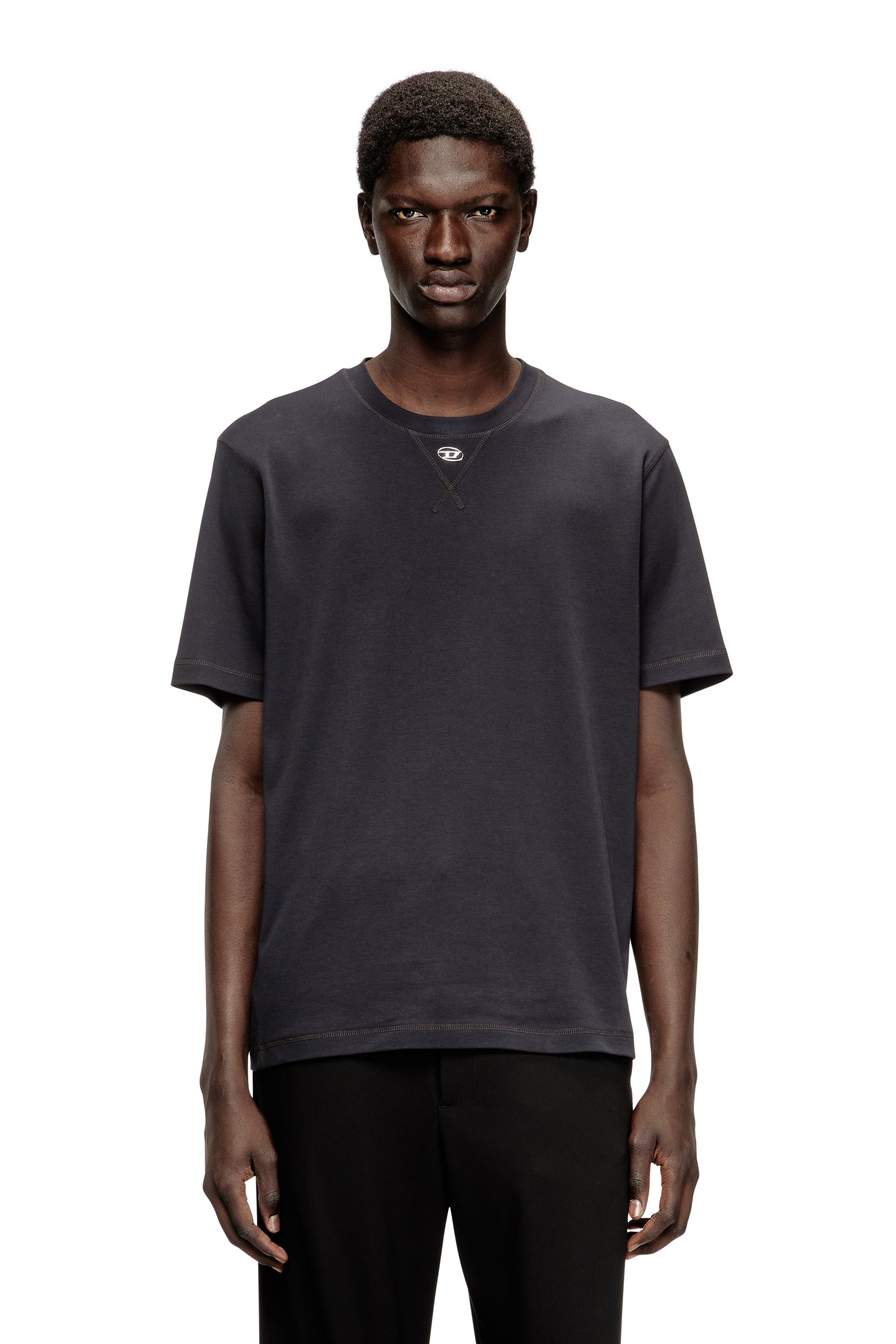 Diesel - T-MADJUST-TR, T-shirt régulière avec col rond et Oval D Homme in Gris - 1