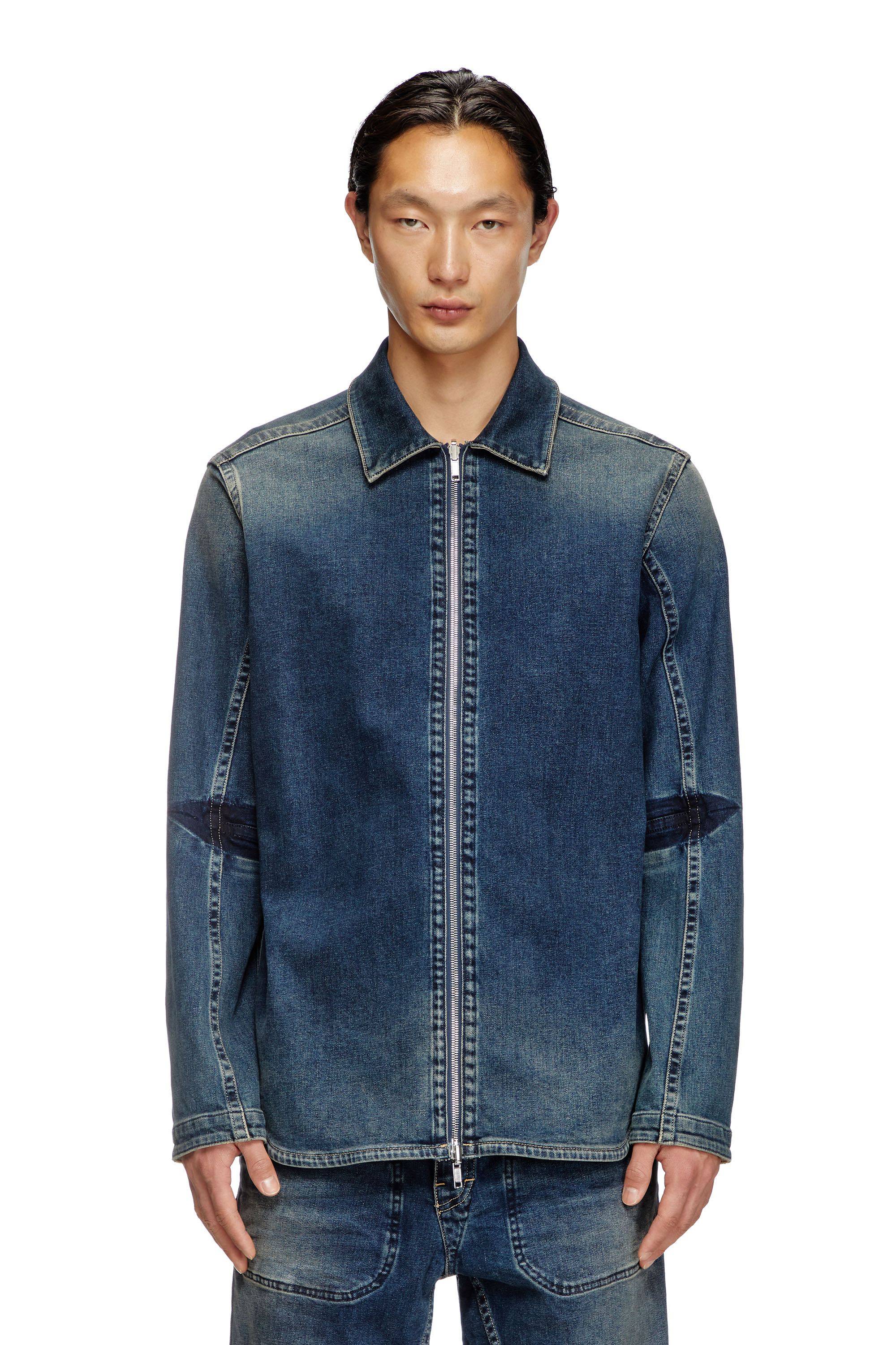 Diesel - D-SIMPLY-RE, Male's Zipped shirt in Rehab denim in Dark Blue - 3
