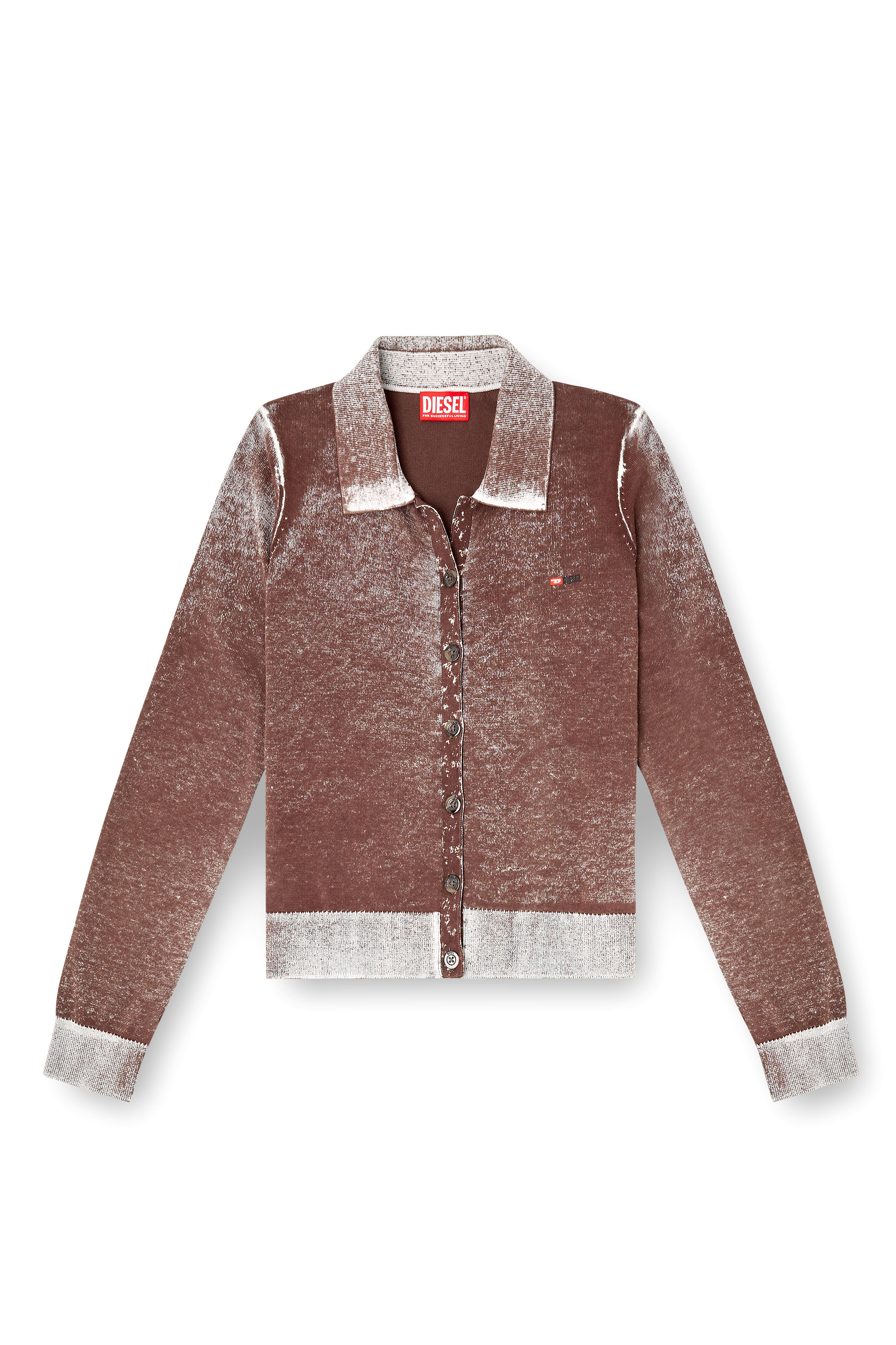Diesel - M-LOREN, Cardigan avec impression inversée délavée Femme in Marron - 2