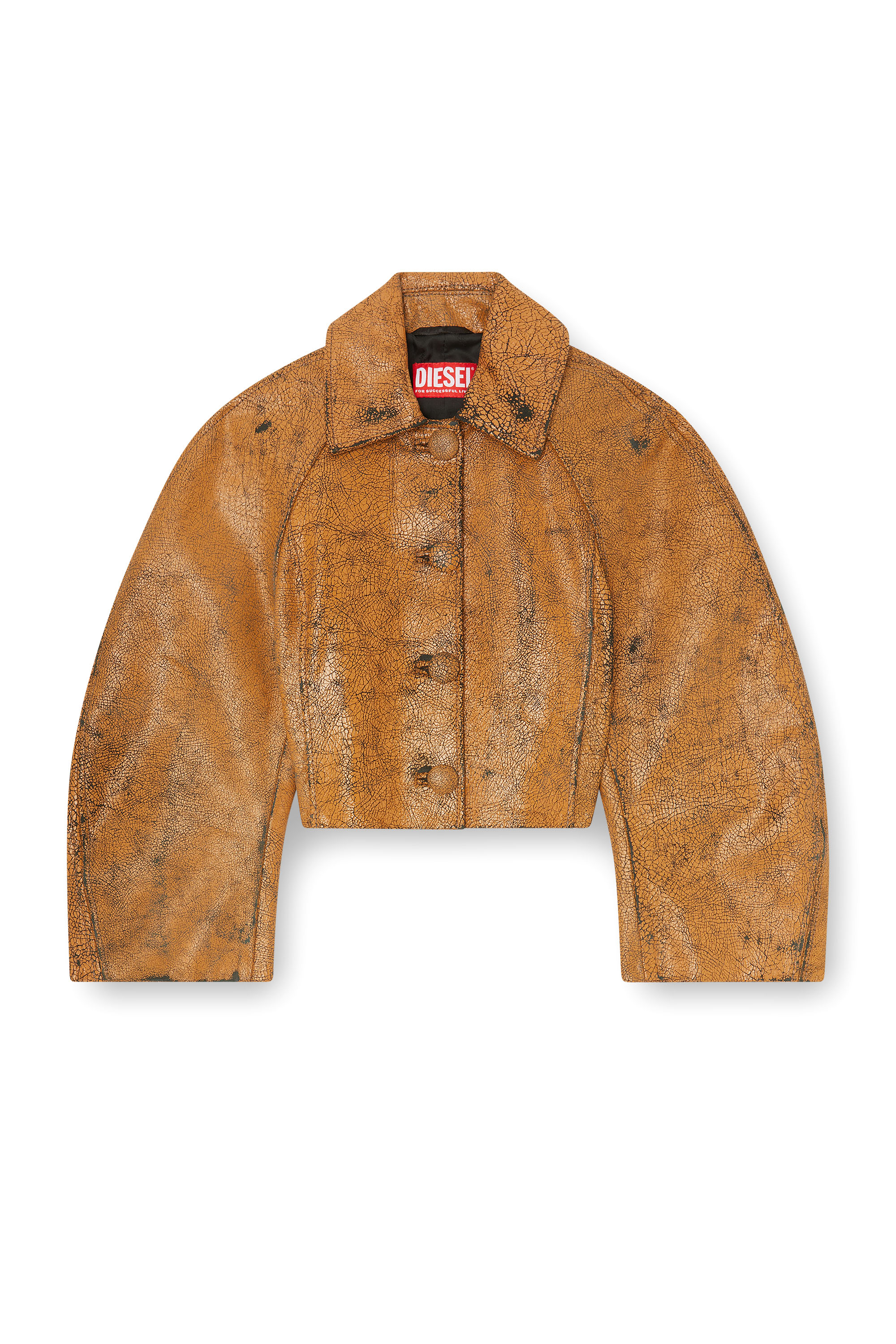Diesel - L-RAYA, Female's Cropped cocoon jacket in crackle leather in null - 3