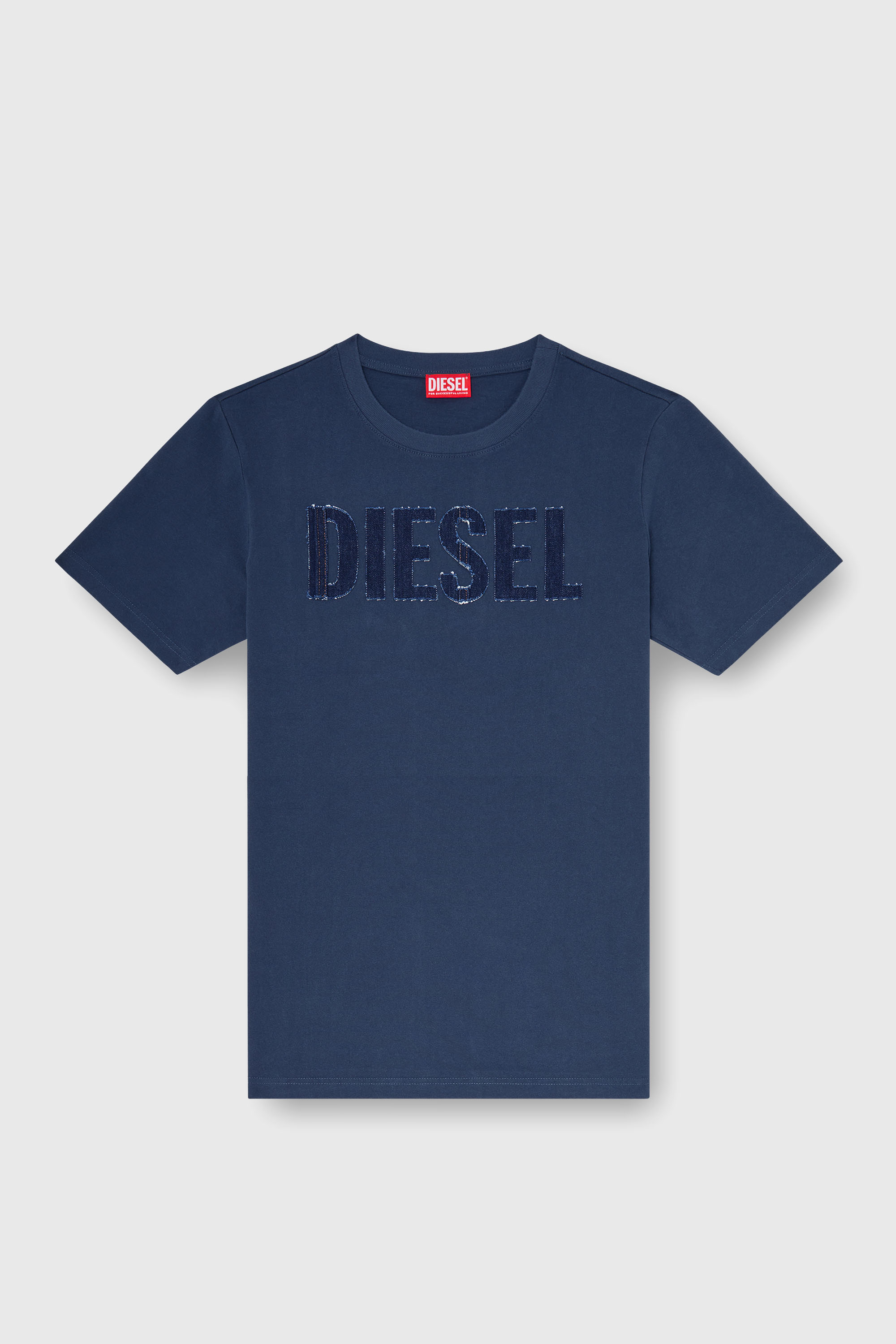 Diesel - T-JUST-APP-T92, Man's Cotton T-shirt with tonal Diesel logo print in Navy Blue - 2