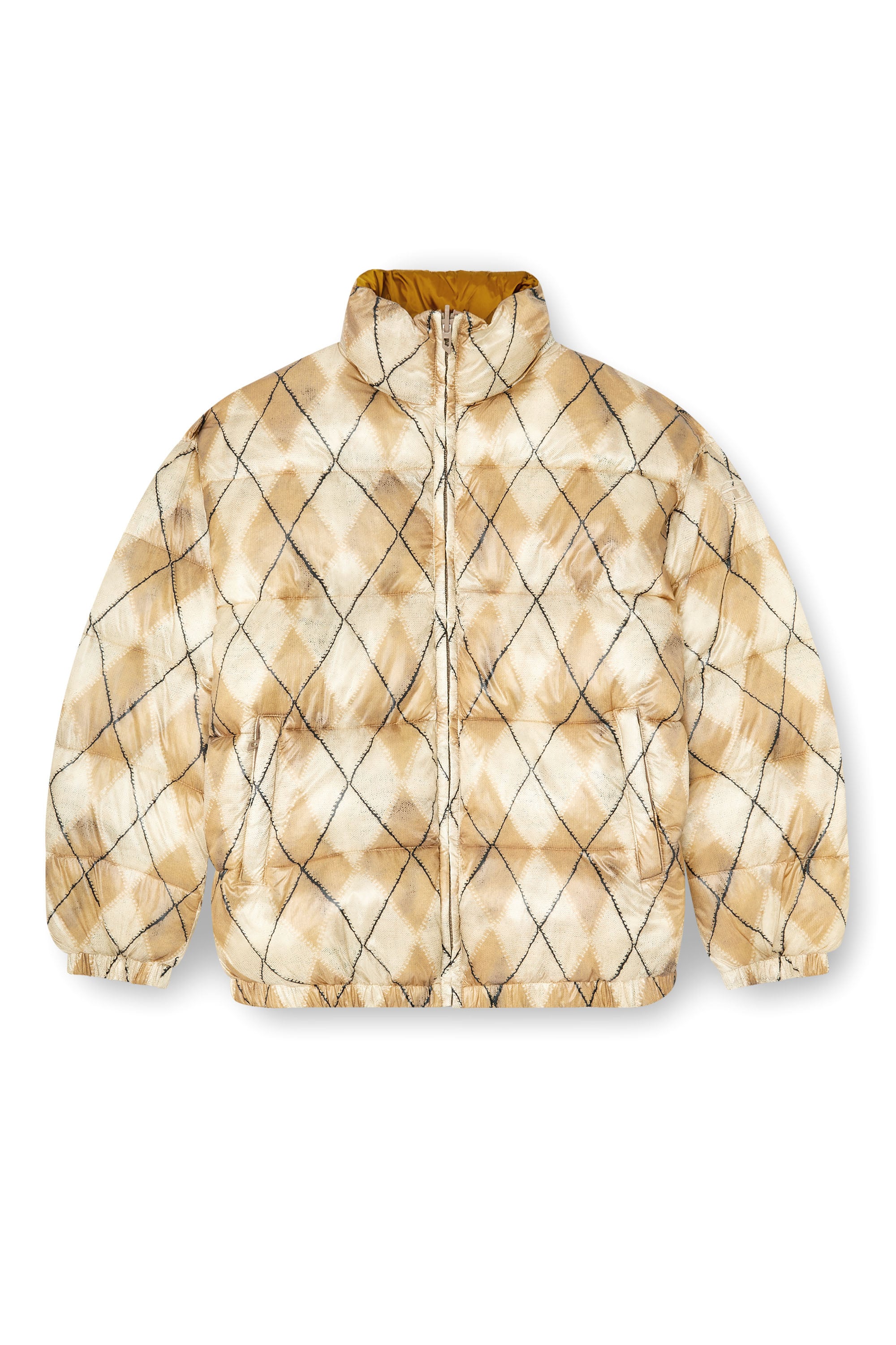 Diesel - W-BOURB-DLCK, Man's Reversible puffer jacket with argyle print in Beige - 4