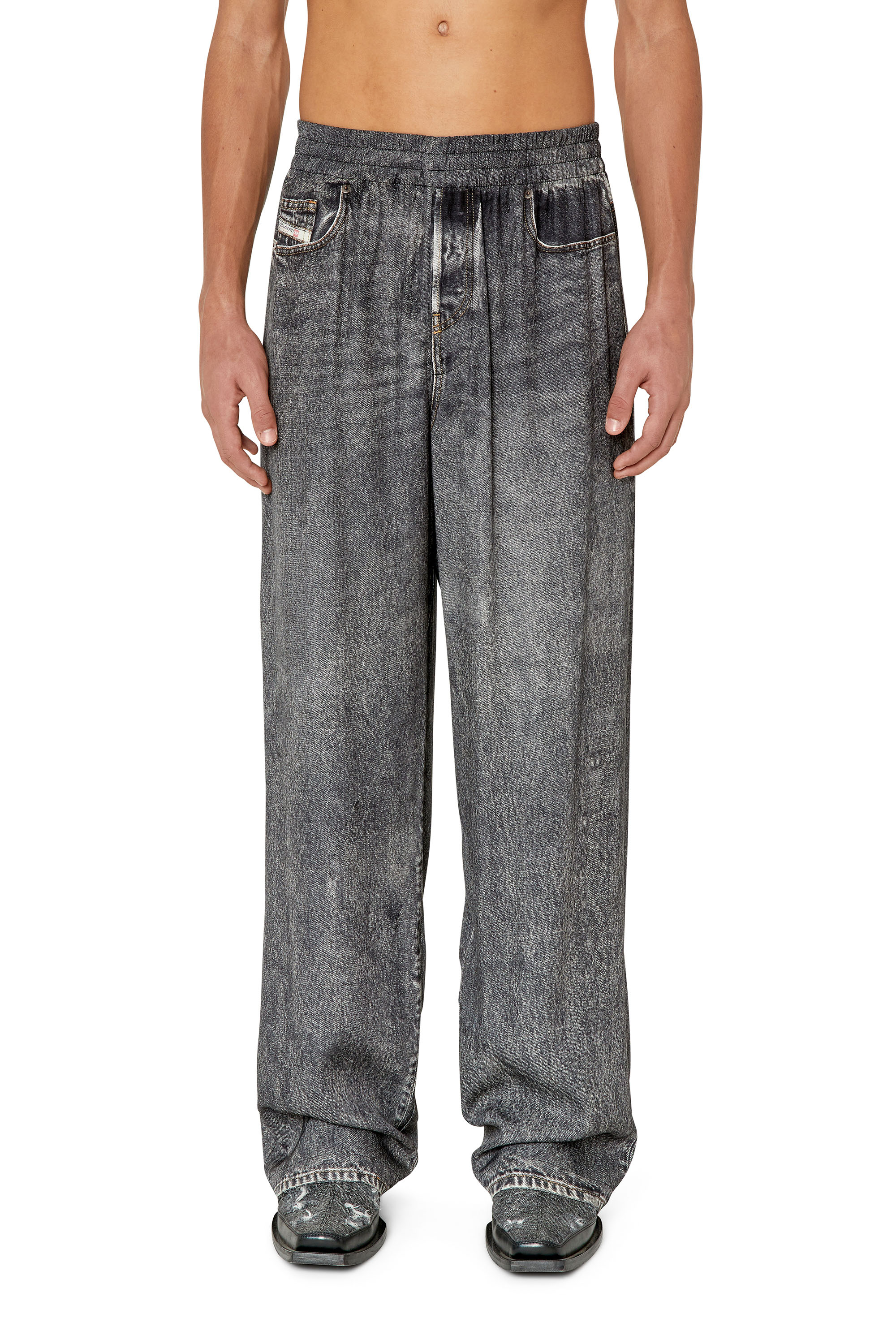 Diesel - P-FERGY-A, Man's Pants with trompe l'oeil denim print in Dark grey - 4
