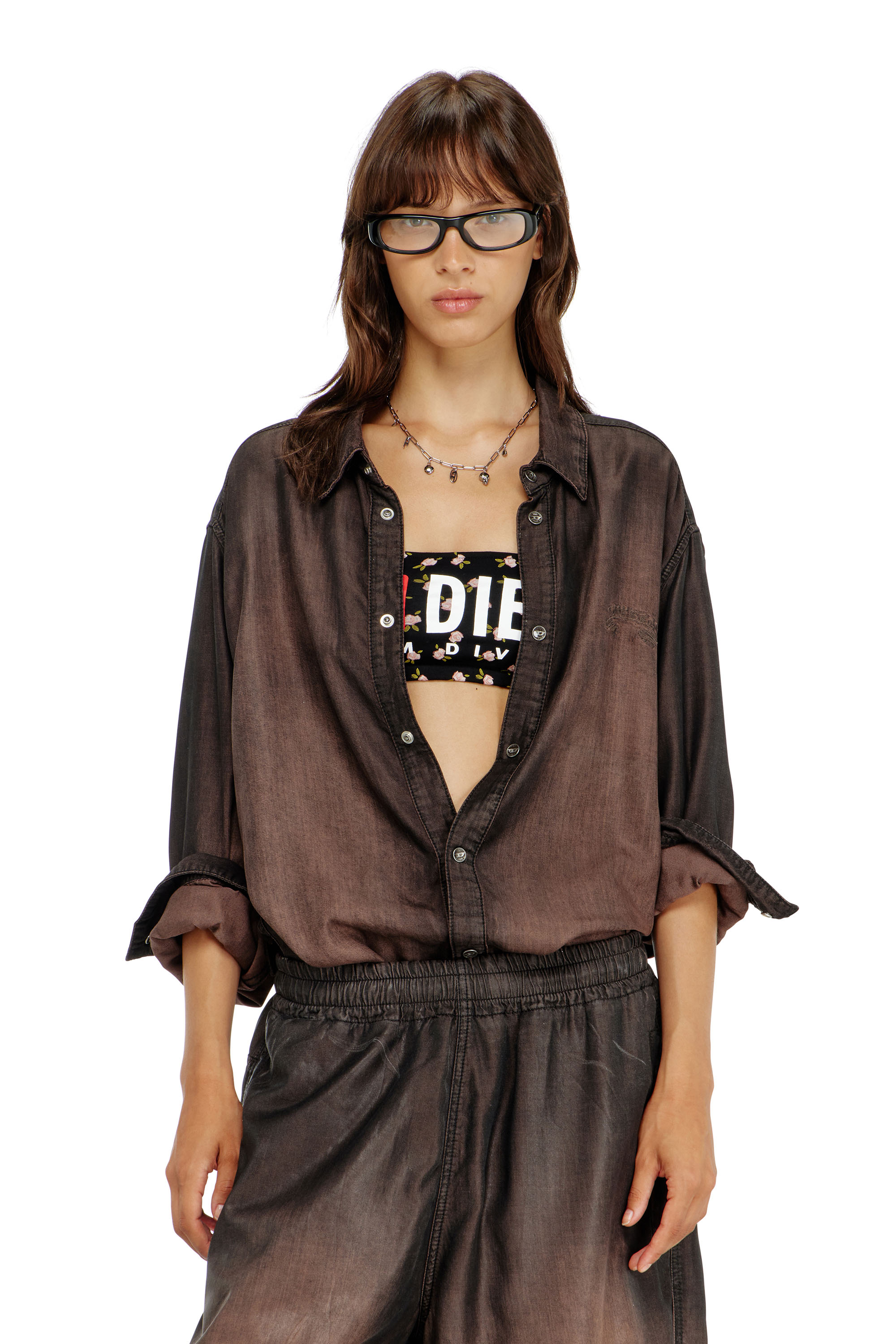 Diesel - MELANIE-C-D-CORE, Woman's Cotton bandeau bra with all-over floral print in Black - 4
