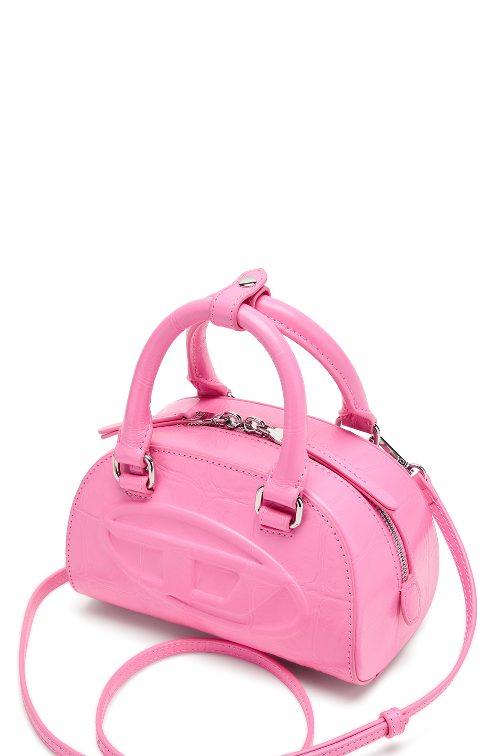 Diesel - 1DR DOME CROSSBODY, Female's 1DR Dome-Mini bowling bag in croc-effect leather in Pink - 4