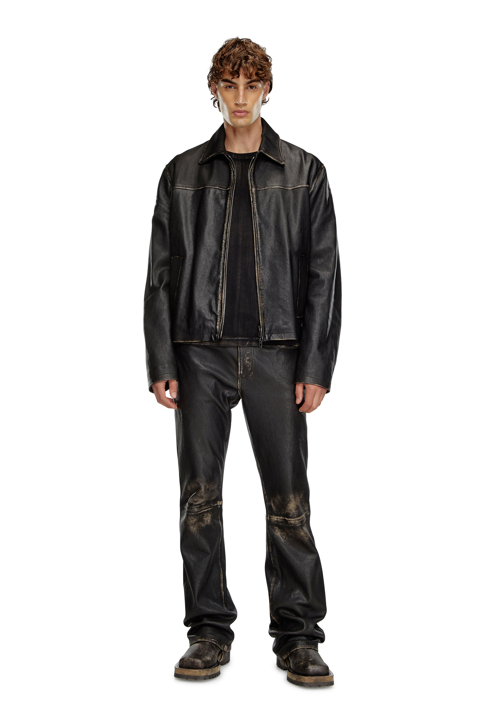 Diesel - L-BLIXIA, Man's Distressed leather jacket in Black - 1