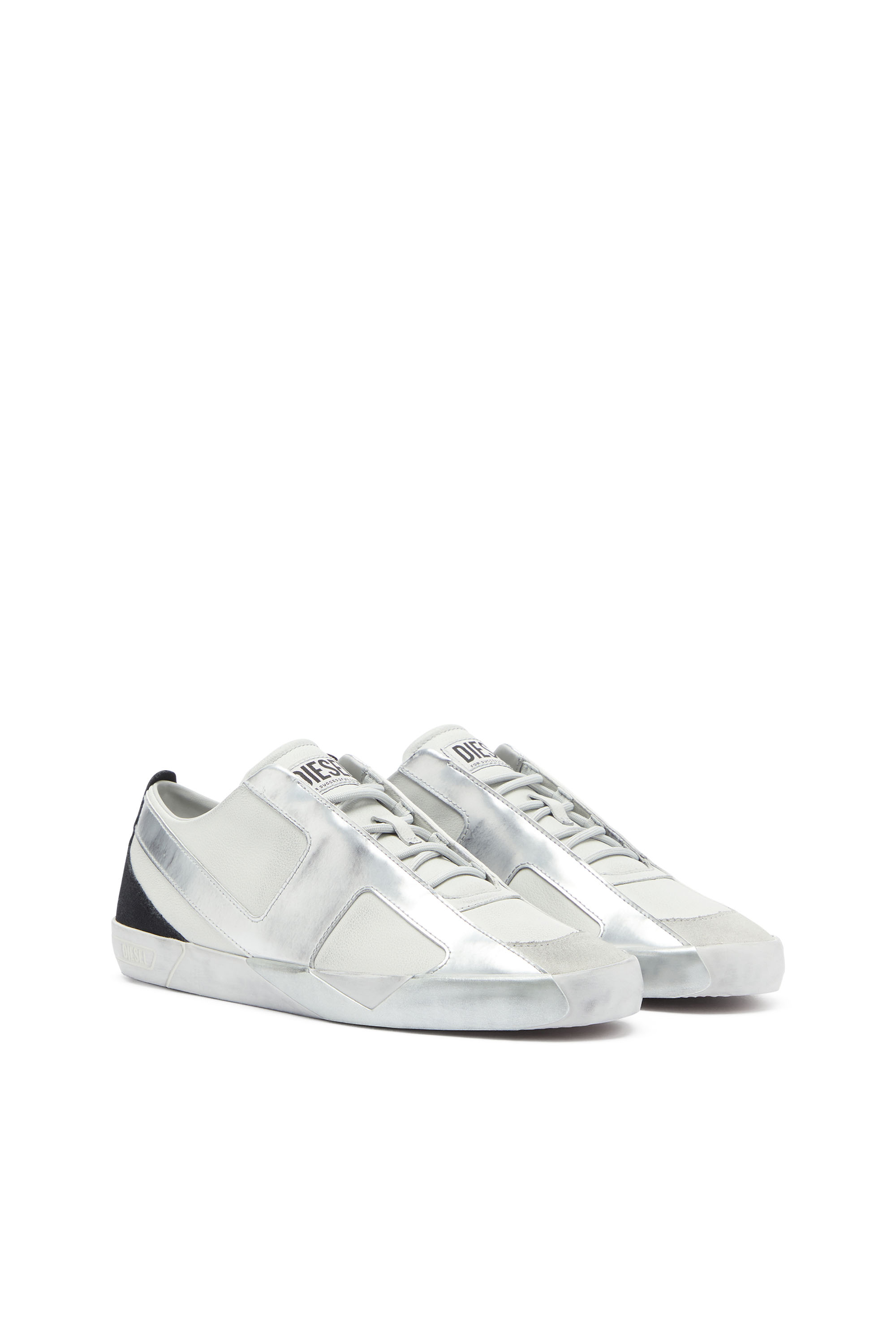 Diesel - S-SLANTE-D LOW, Male's S-Slante-D - Distressed sneakers in leather and suede in White/Silver - 2