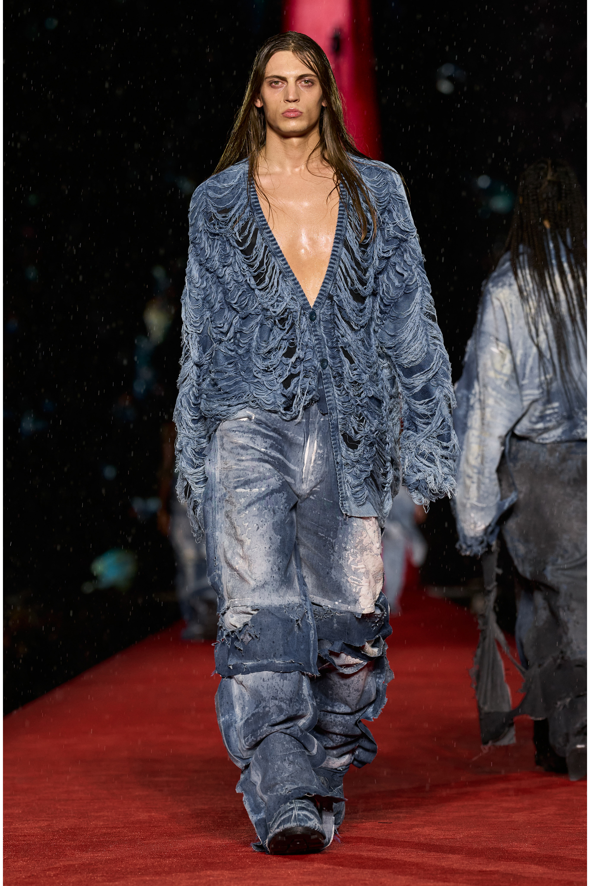 Diesel - D-SHORTY-FSE, Short en denim effet peel-off d&eacute;vor&eacute; Homme in Bleu - 6