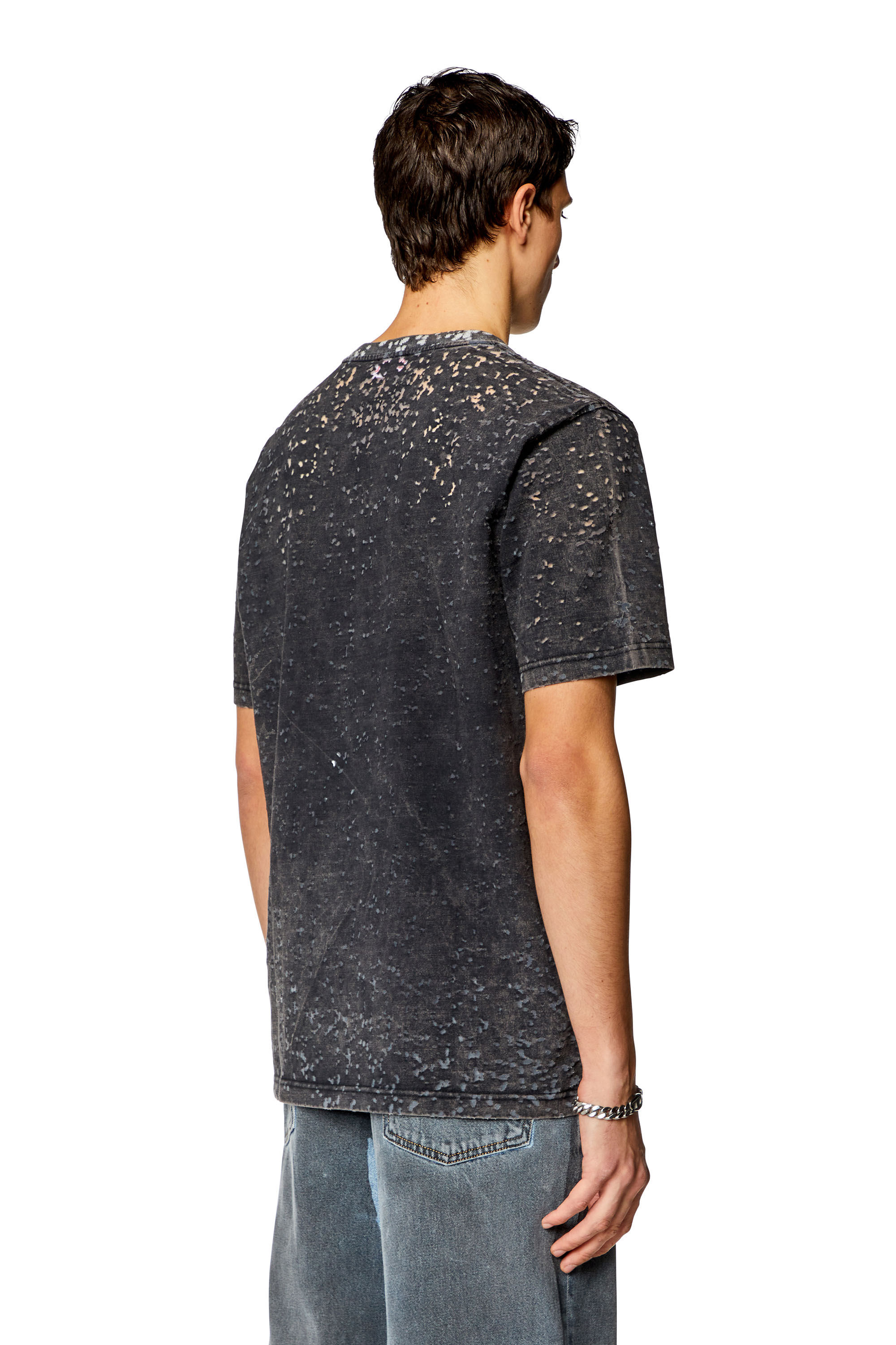 Diesel - T-JUST-SLITS-N15, Man's T-shirt in burn-out jersey in Black - 4