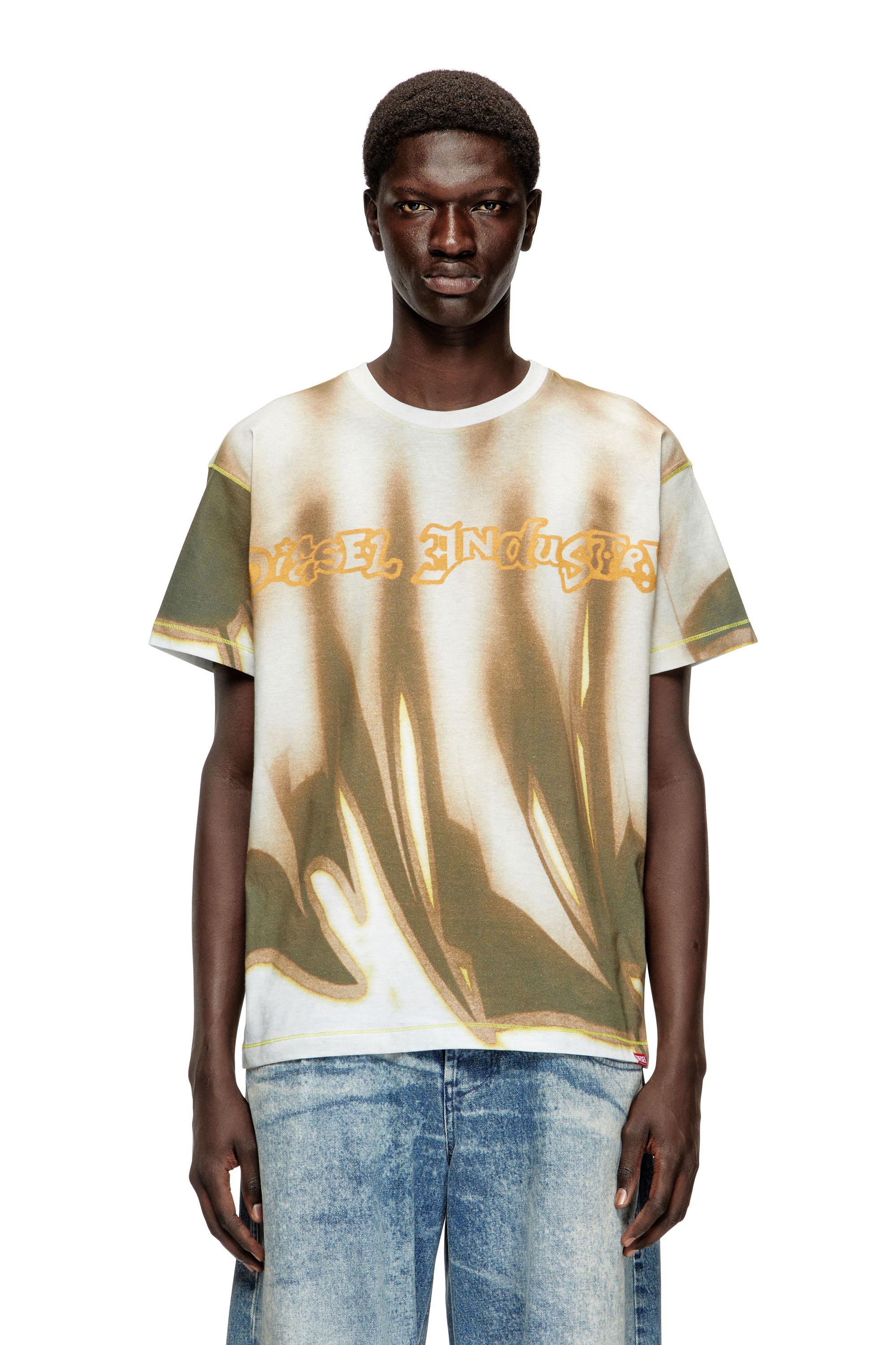 Diesel - T-NORM-SHOW, Male's T-shirt with graffiti print in Green/Grey - 1