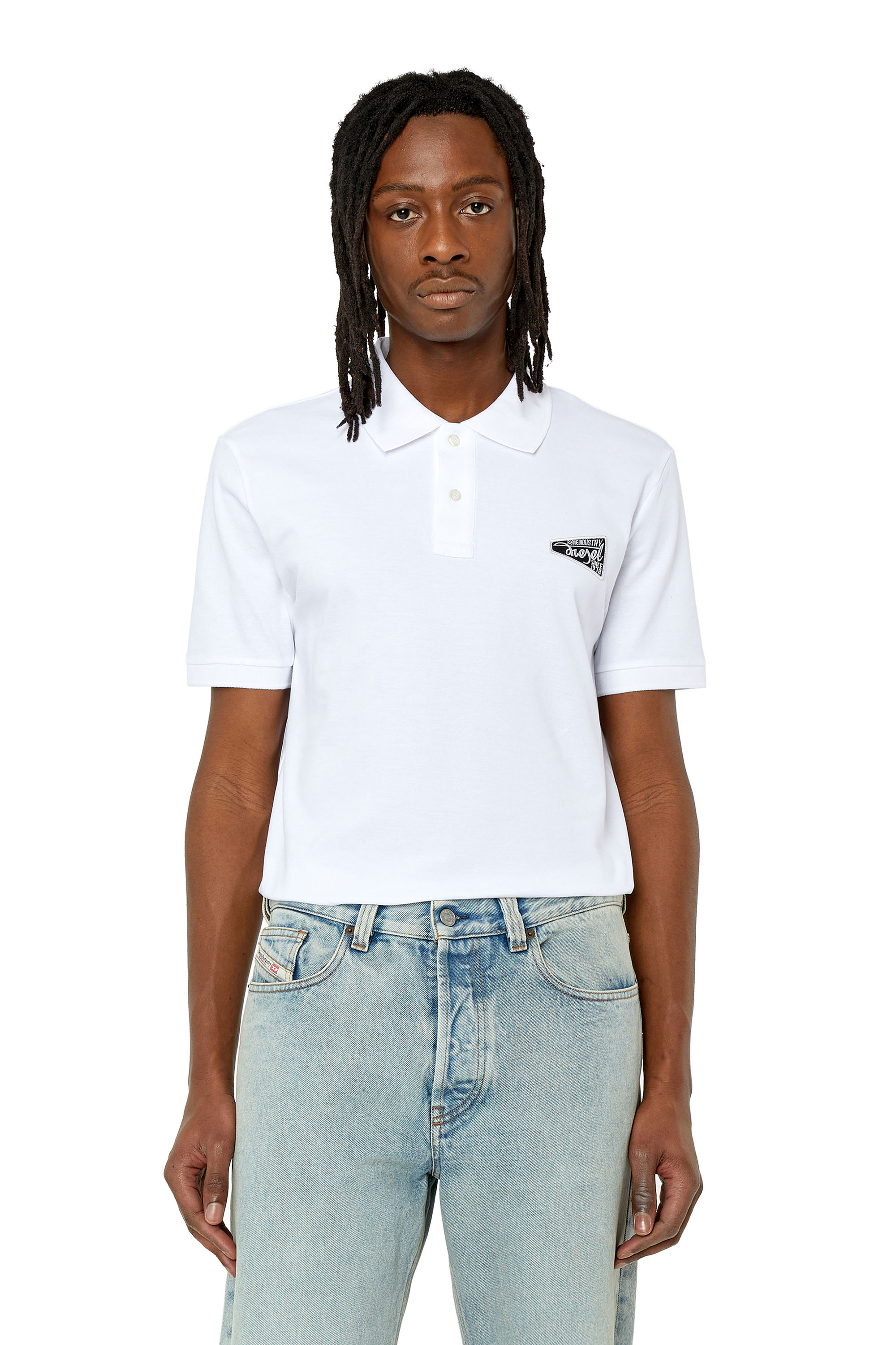 Diesel - T-SMITH-G3, Man's Polo with Brave Industry logo patch in White - 3