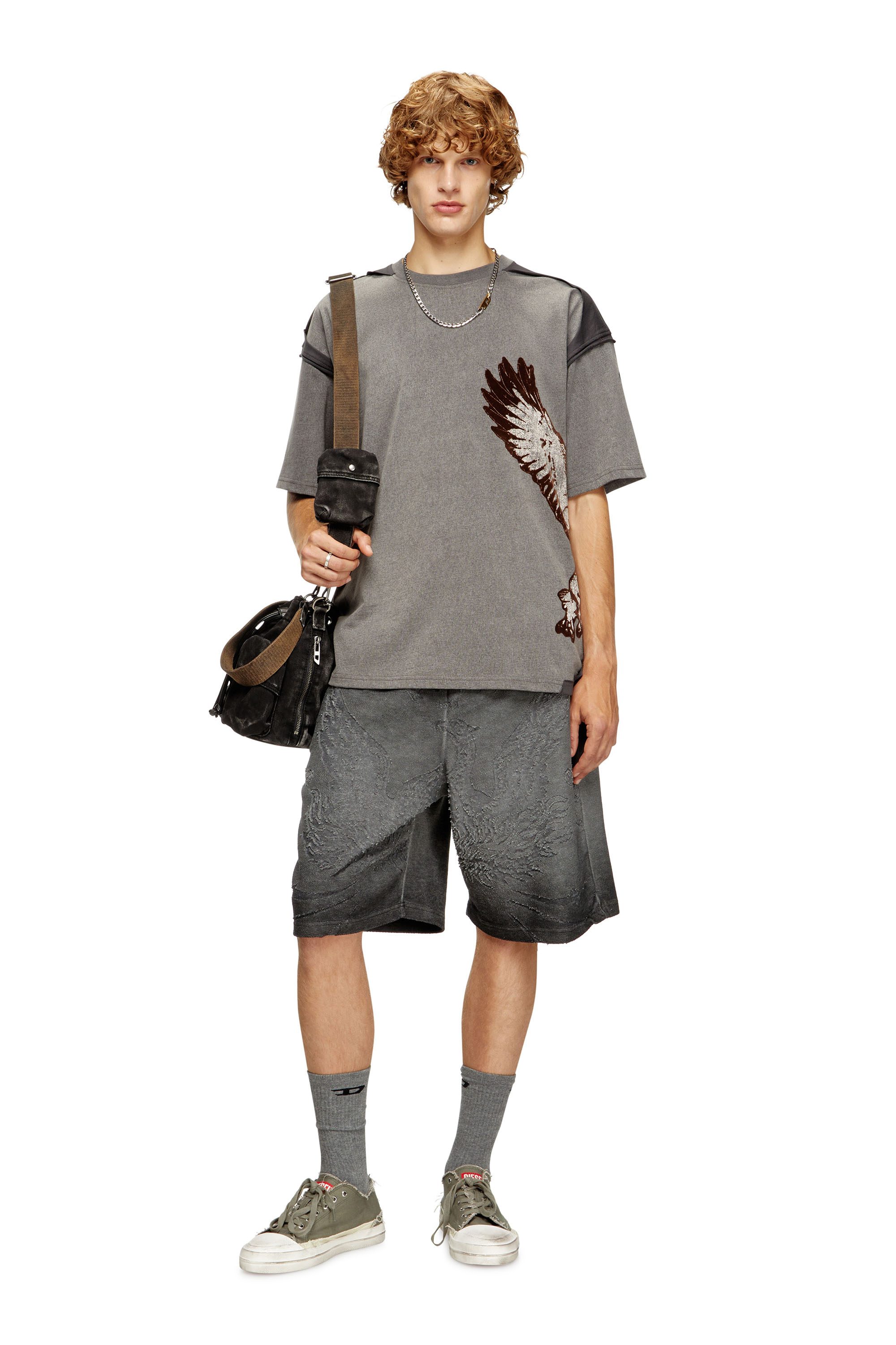 Diesel - T-BOXT-PEELOFF, Male's Peel-off T-shirt with eagle print in Grey - 2